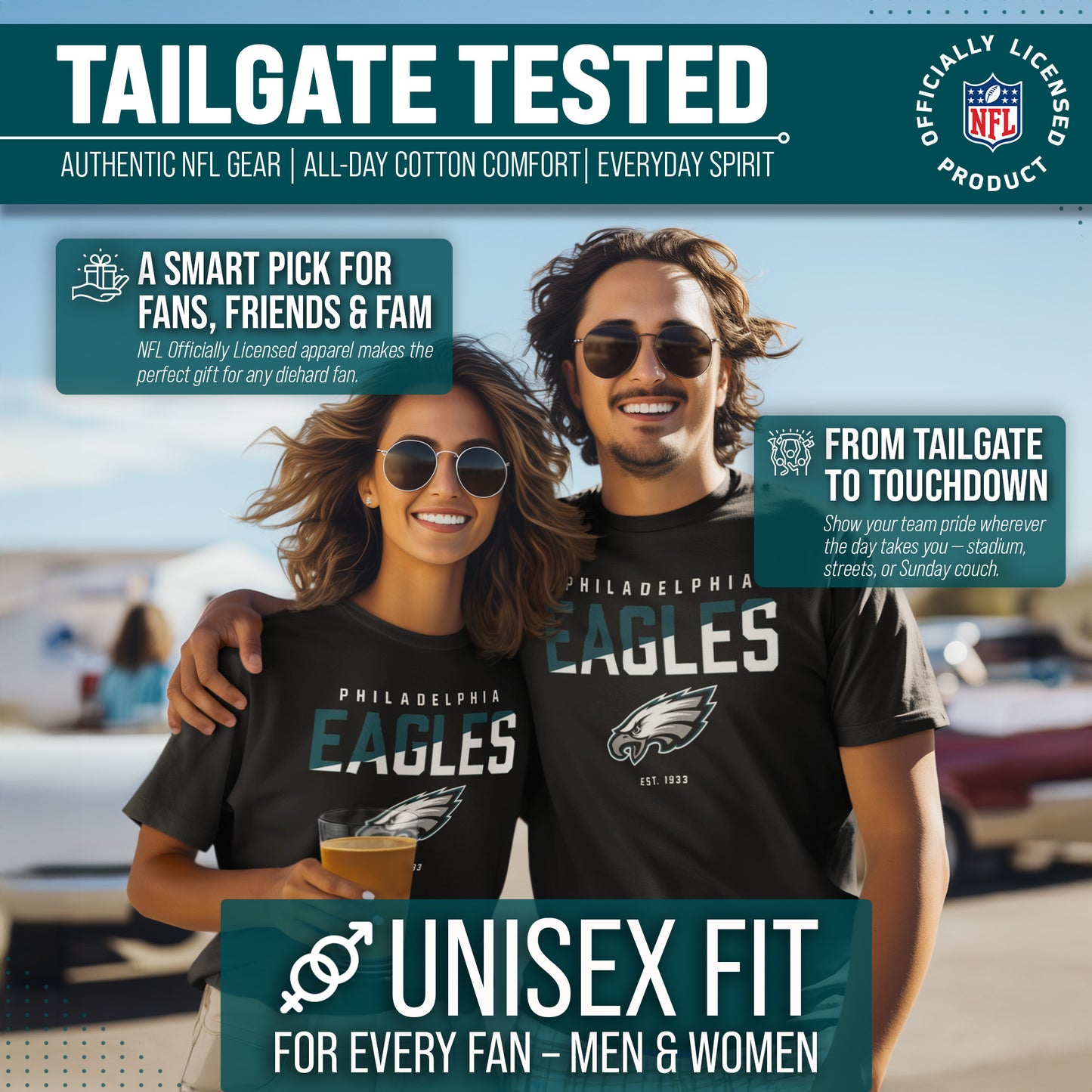 Philadelphia Eagles Adult NFL Diagonal Fade Color Block T-Shirt - Black