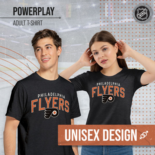 Philadelphia Flyers NHL Adult Powerplay Heathered Unisex T-Shirt - Black Heather