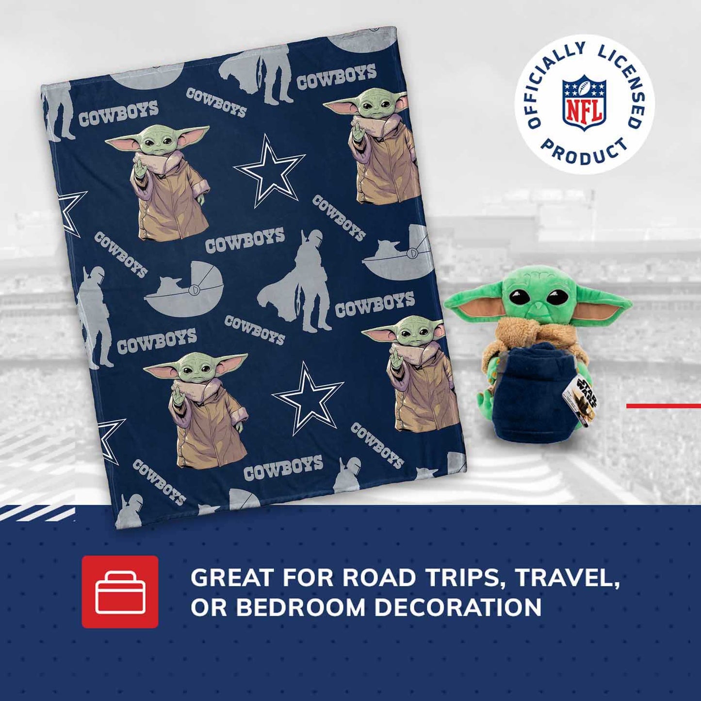 Dallas Cowboys NFL x Star Wars Pillow & Blanket Set 40" x 50" featuring The Child - Navy