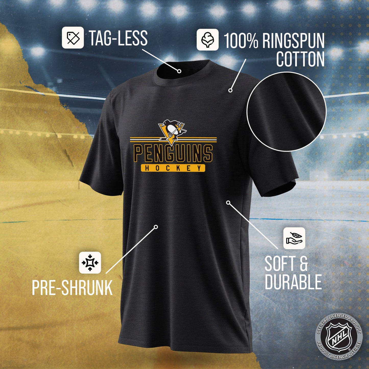 Pittsburgh Penguins Adult NHL Heather Charcoal True Fan Hockey T-Shirt - Charcoal
