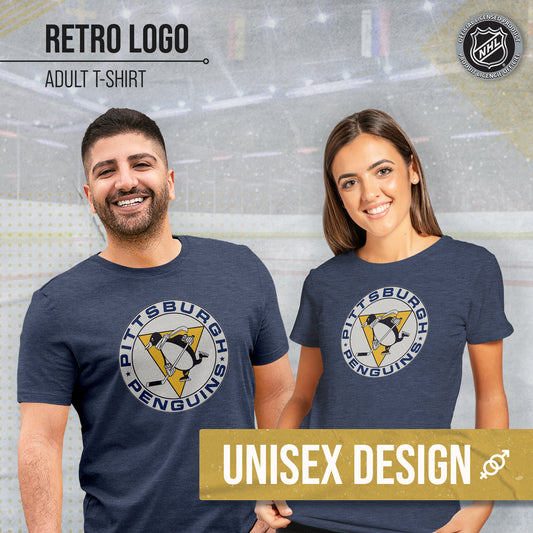 Pittsburgh Penguins NHL Adult Retro Logo Tag-Less T-Shirt - Navy Heather