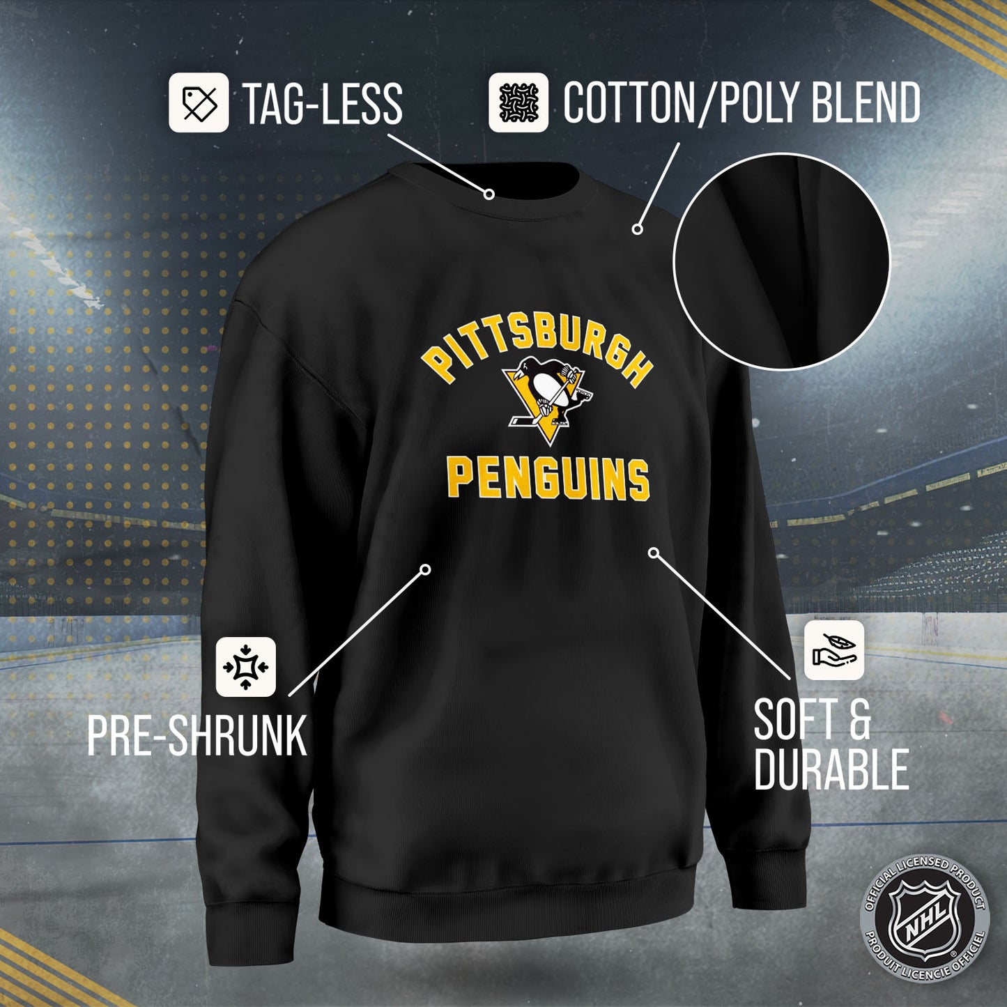 Pittsburgh Penguins Adult NHL Gameday Crewneck Sweatshirt - Black