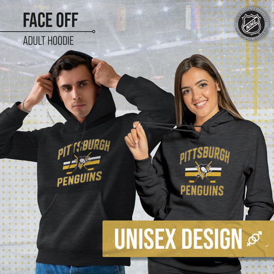 Pittsburgh Penguins Adult NHL Faceoff Hockey Fleece Hooded Sweatshirt- Jersey Stripe - Black