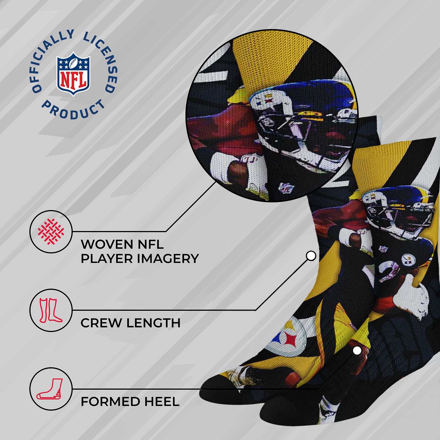 Pittsburgh Steelers NFL Adult Player Stripe Sock - Black #22