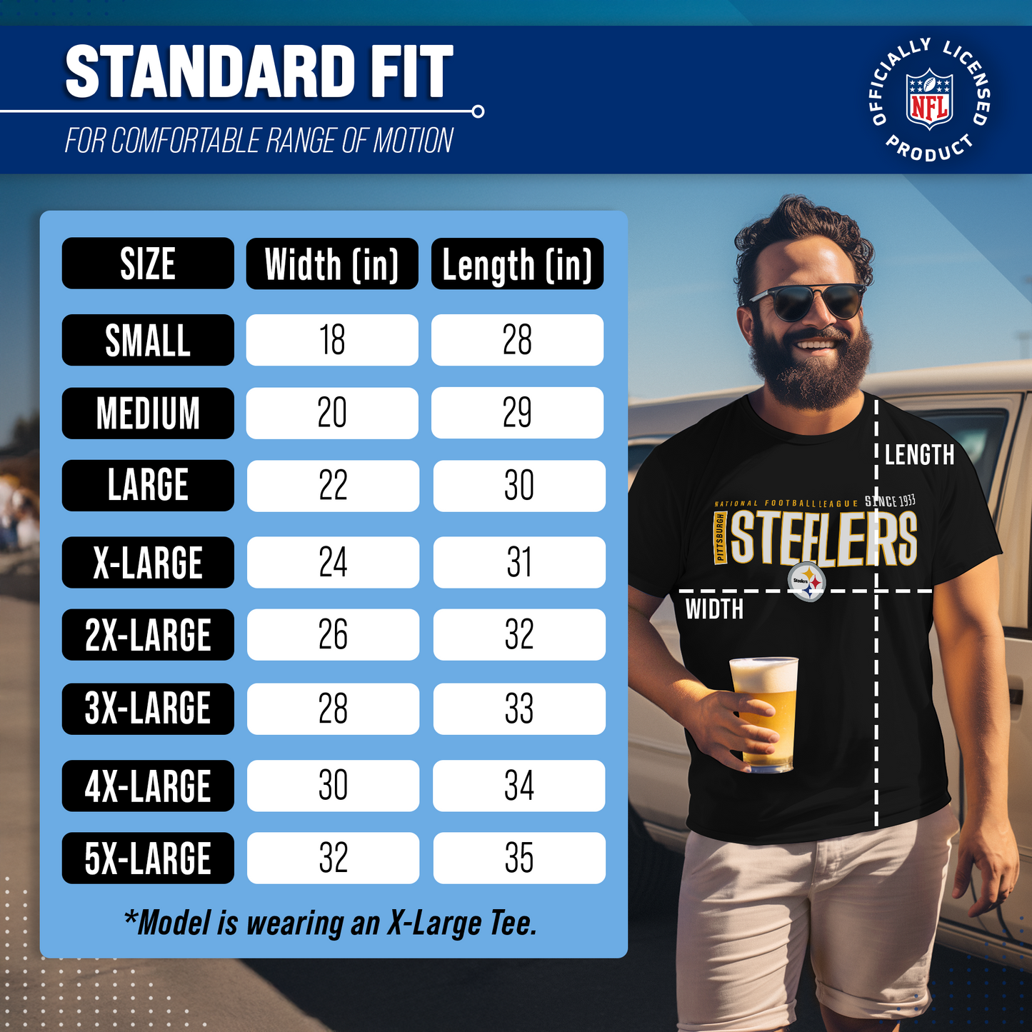 Pittsburgh Steelers NFL Adult Modern Endzone Tag-Less T-Shirt - Black