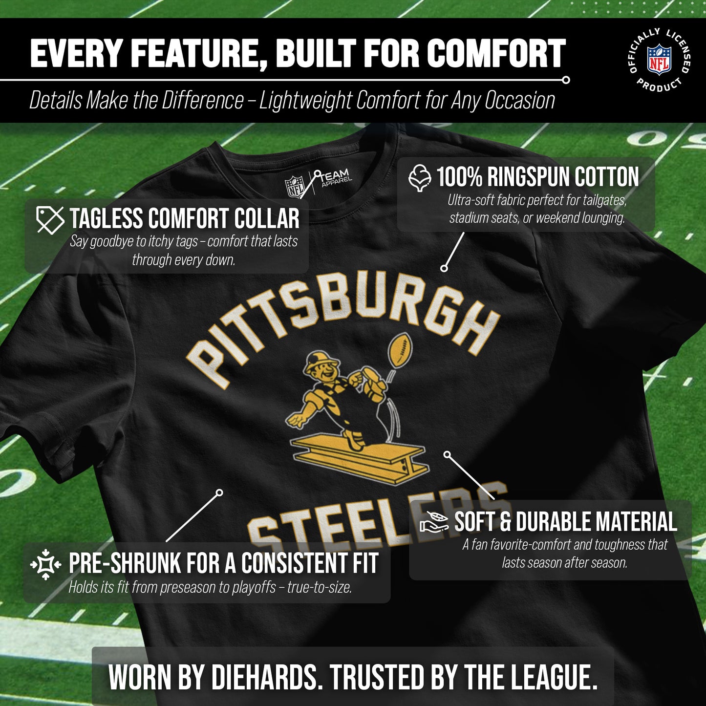 Pittsburgh Steelers NFL Adult Retro Gameday Unisex T-Shirt - Black