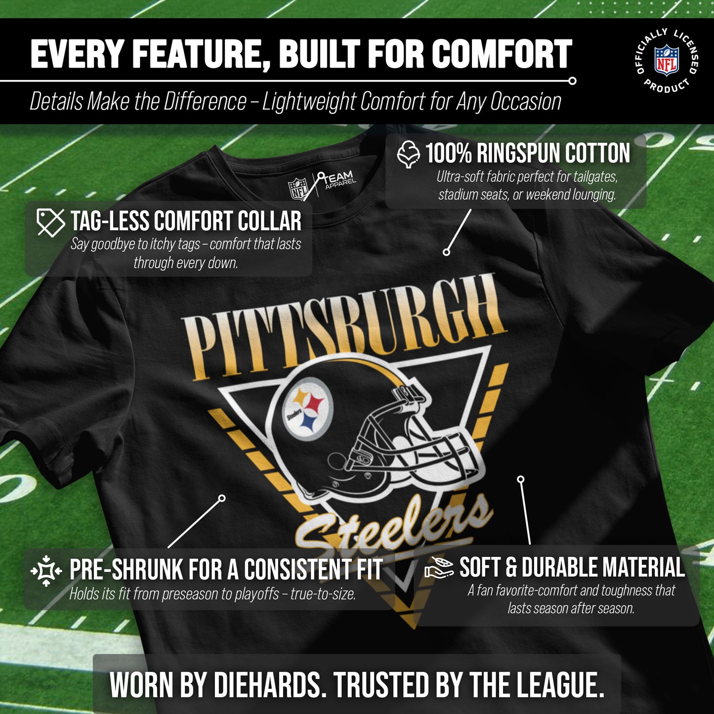 Pittsburgh Steelers NFL Adult Retro Triangle Unisex T-Shirt - Black