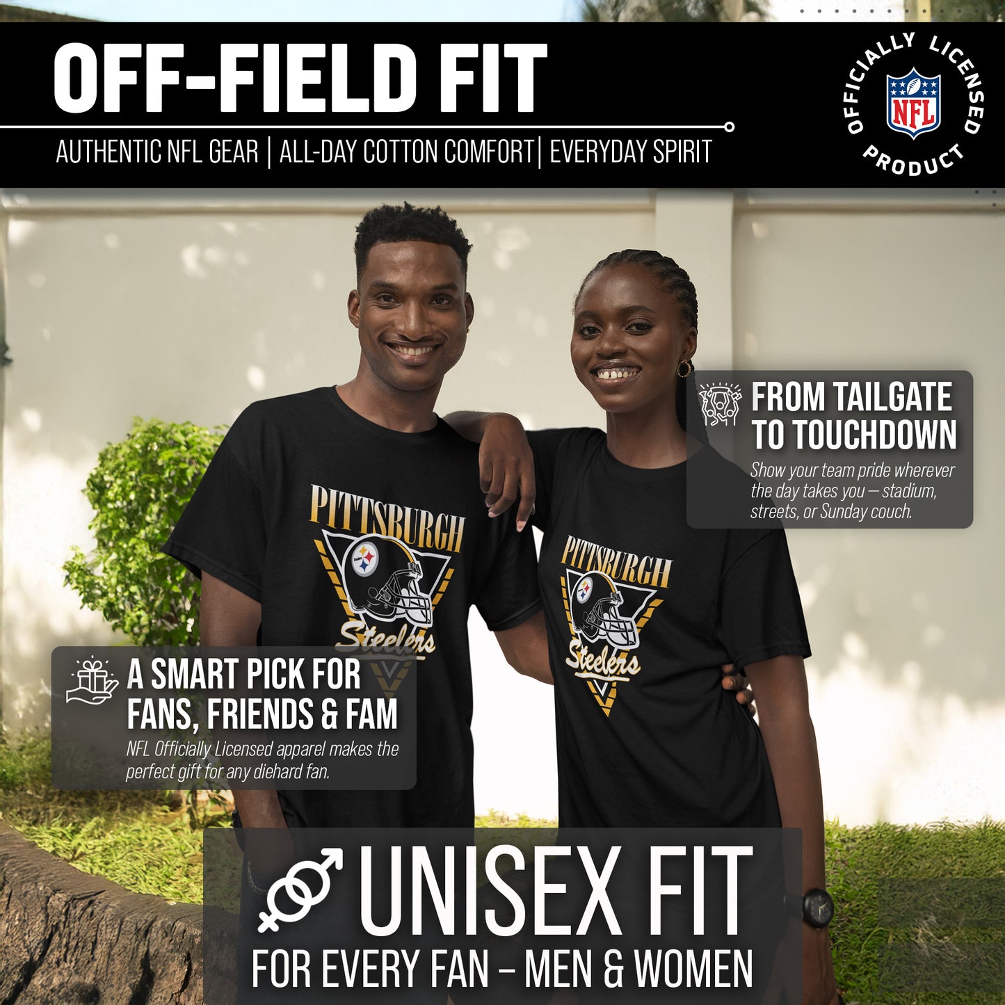 Pittsburgh Steelers NFL Adult Retro Triangle Unisex T-Shirt - Black
