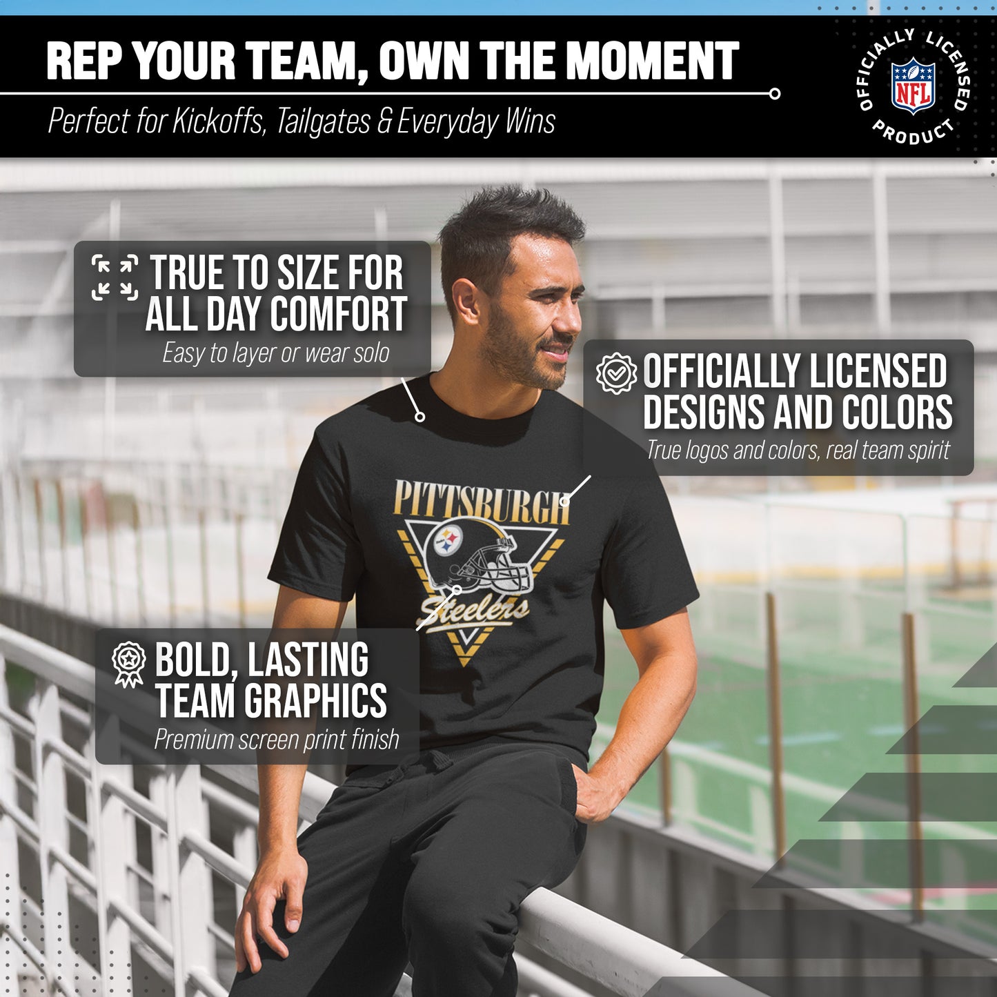 Pittsburgh Steelers NFL Adult Retro Triangle Unisex T-Shirt - Black