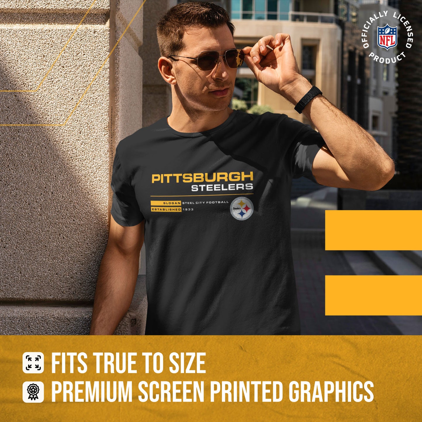 Pittsburgh Steelers Adult NFL Speed Stat Sheet T-Shirt - Black