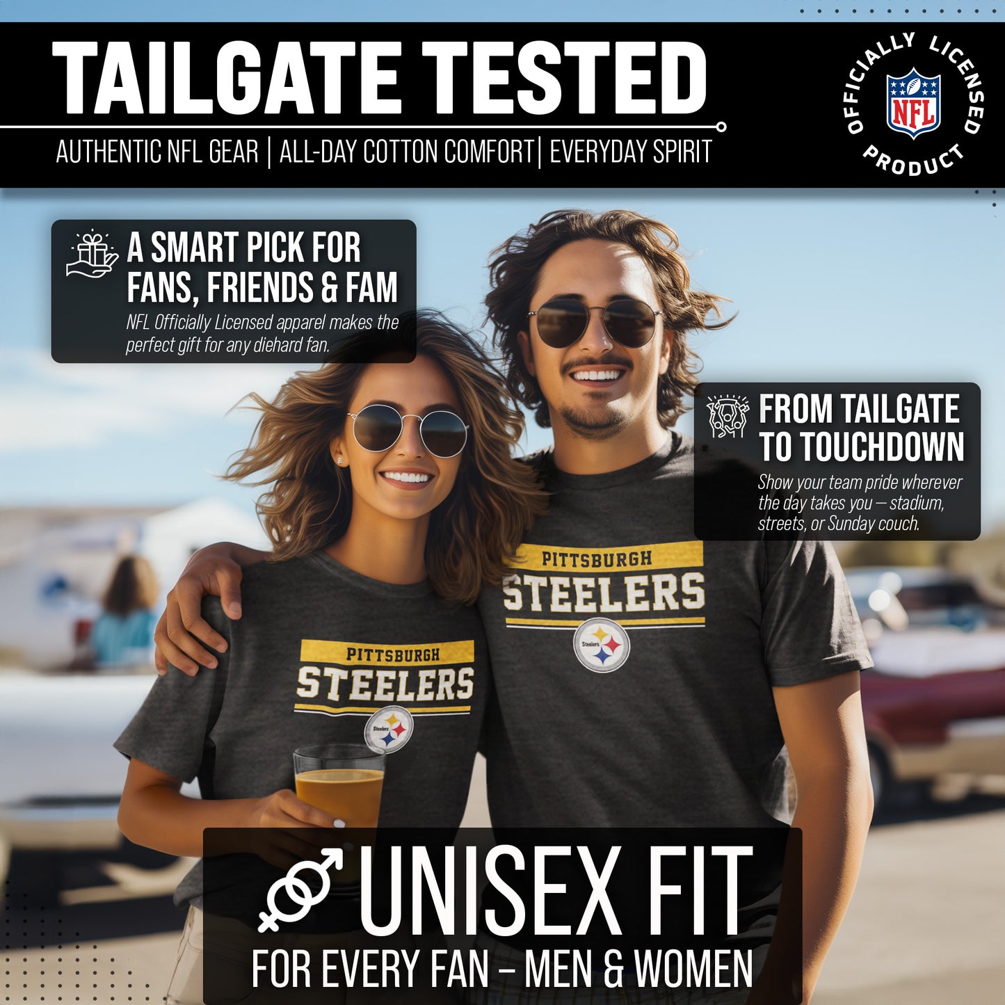 Pittsburgh Steelers NFL Adult Team Block Tagless T-Shirt - Charcoal