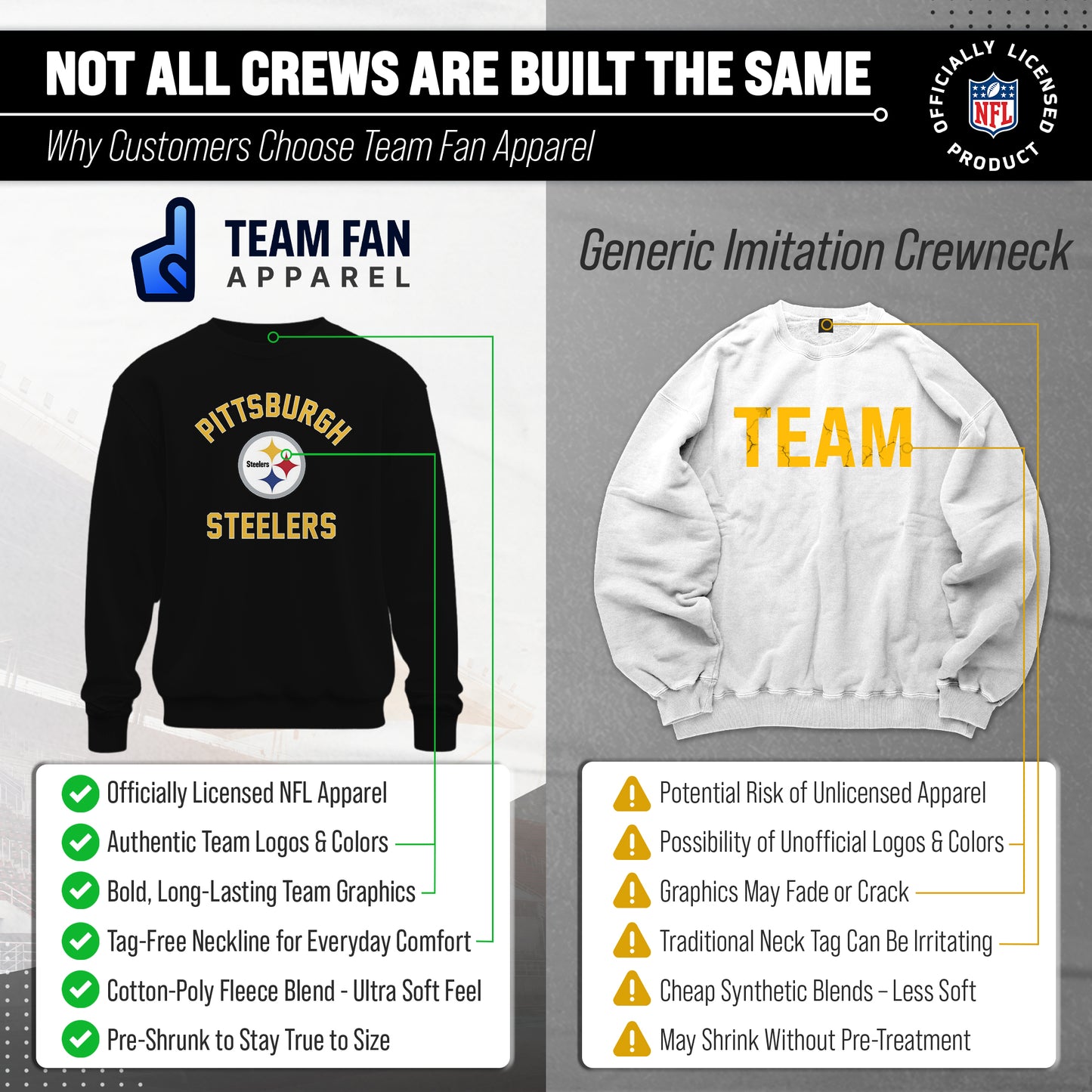 Pittsburgh Steelers NFL Adult Gameday Football Crewneck Sweatshirt - Black