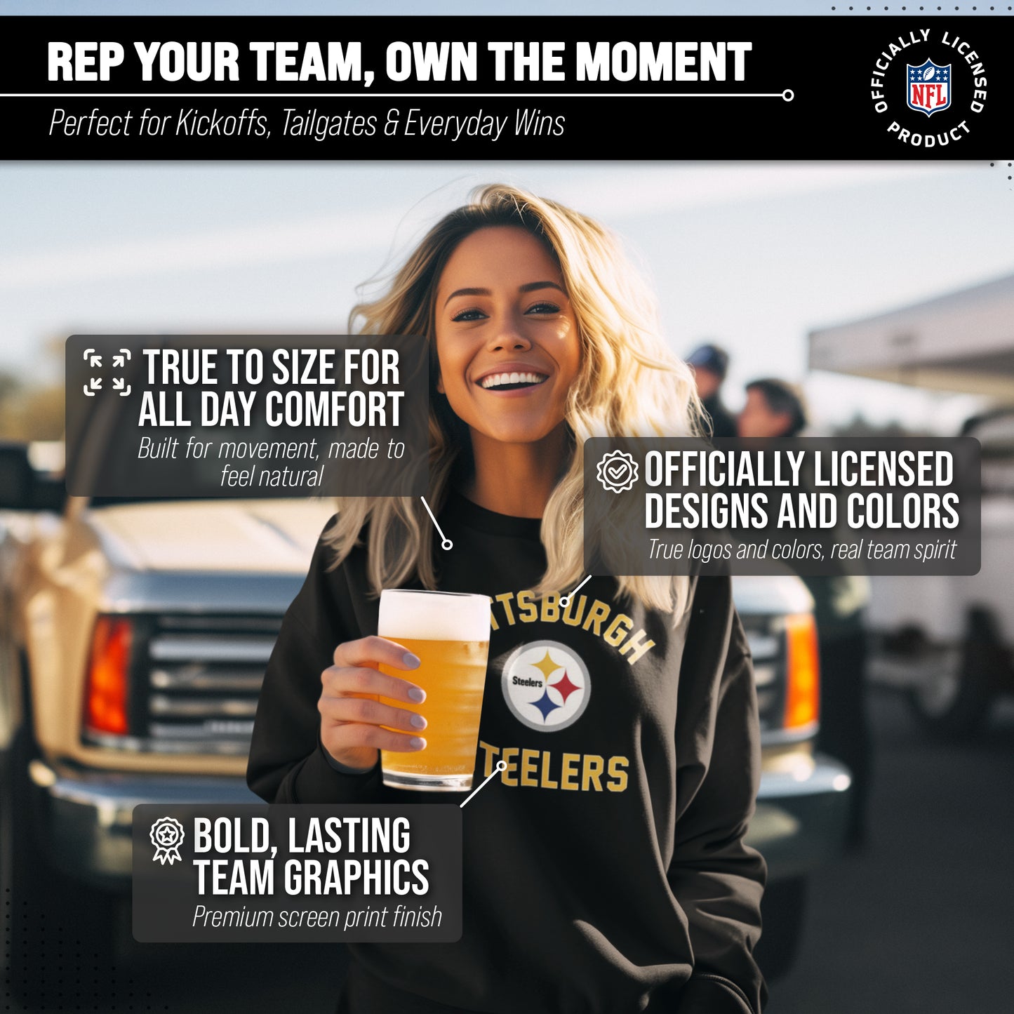 Pittsburgh Steelers NFL Adult Gameday Football Crewneck Sweatshirt - Black