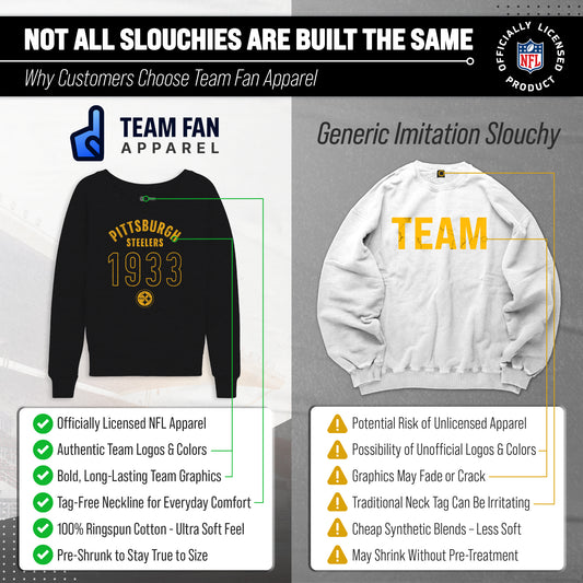 Pittsburgh Steelers NFL Womens Big Date Slouchy Crewneck - Black