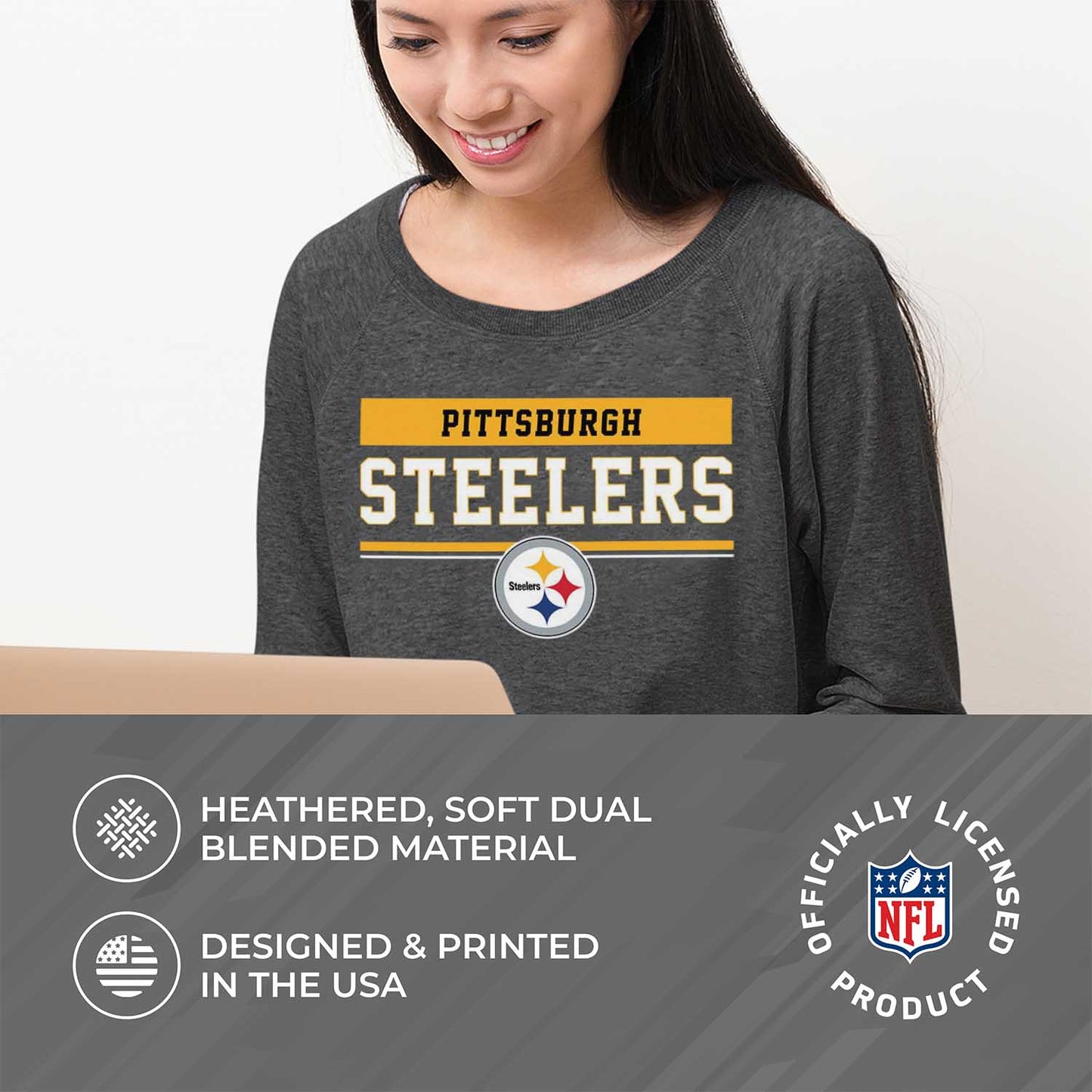Pittsburgh Steelers NFL Womens Charcoal Crew Neck Football Apparel - Charcoal