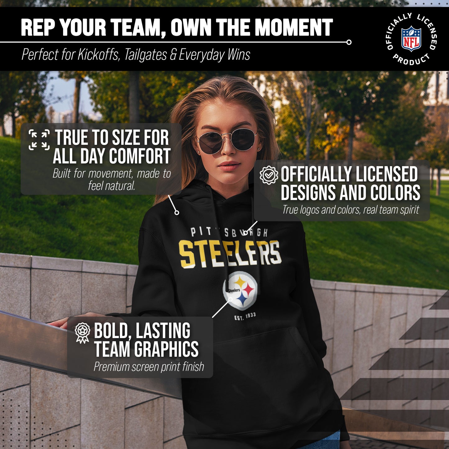 Pittsburgh Steelers Adult NFL Diagonal Fade Fleece Hooded Sweatshirt - Black