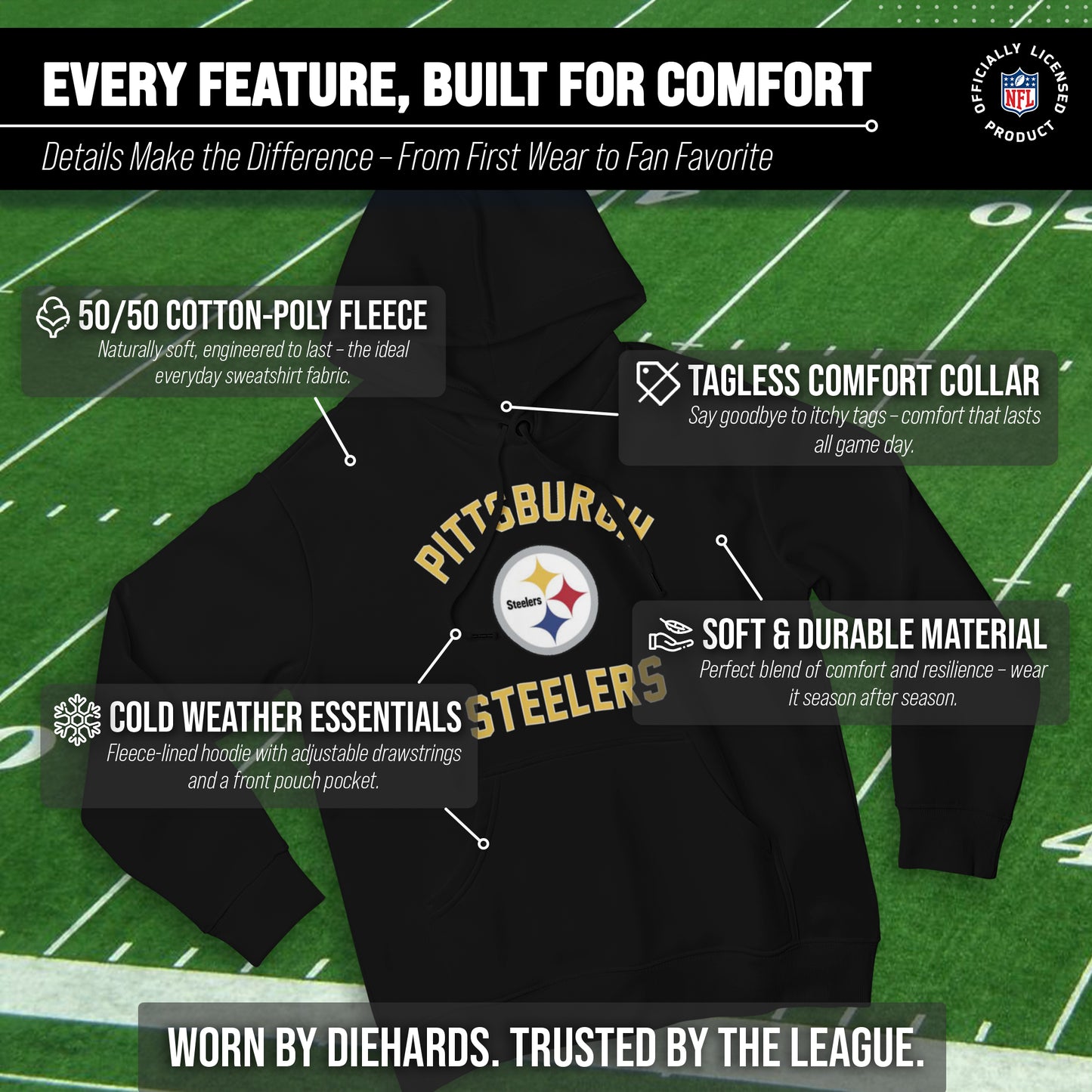 Pittsburgh Steelers NFL Adult Gameday Hooded Sweatshirt - Black