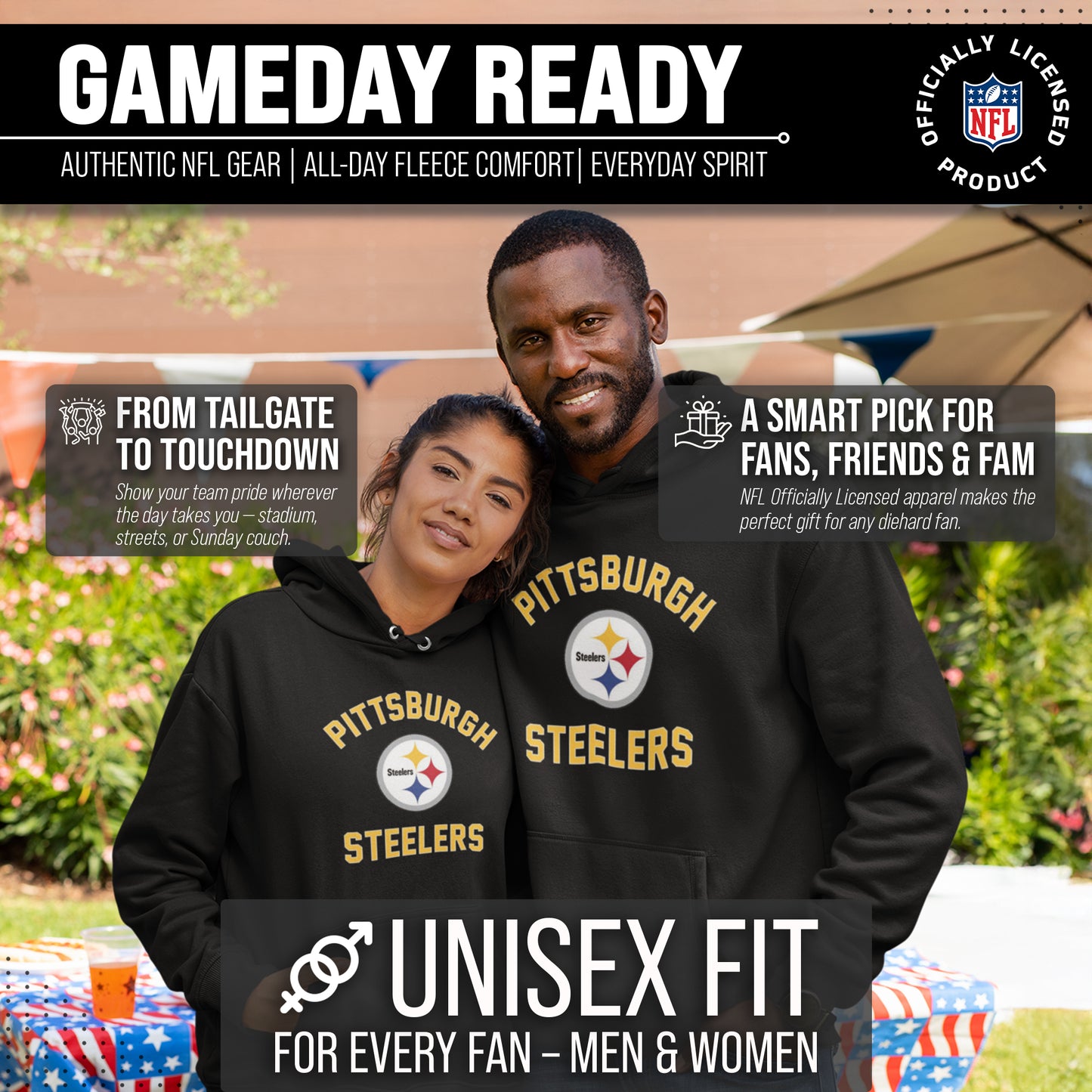 Pittsburgh Steelers NFL Adult Gameday Hooded Sweatshirt - Black