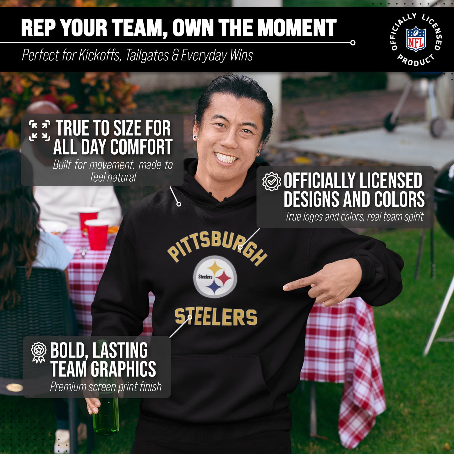 Pittsburgh Steelers NFL Adult Gameday Hooded Sweatshirt - Black