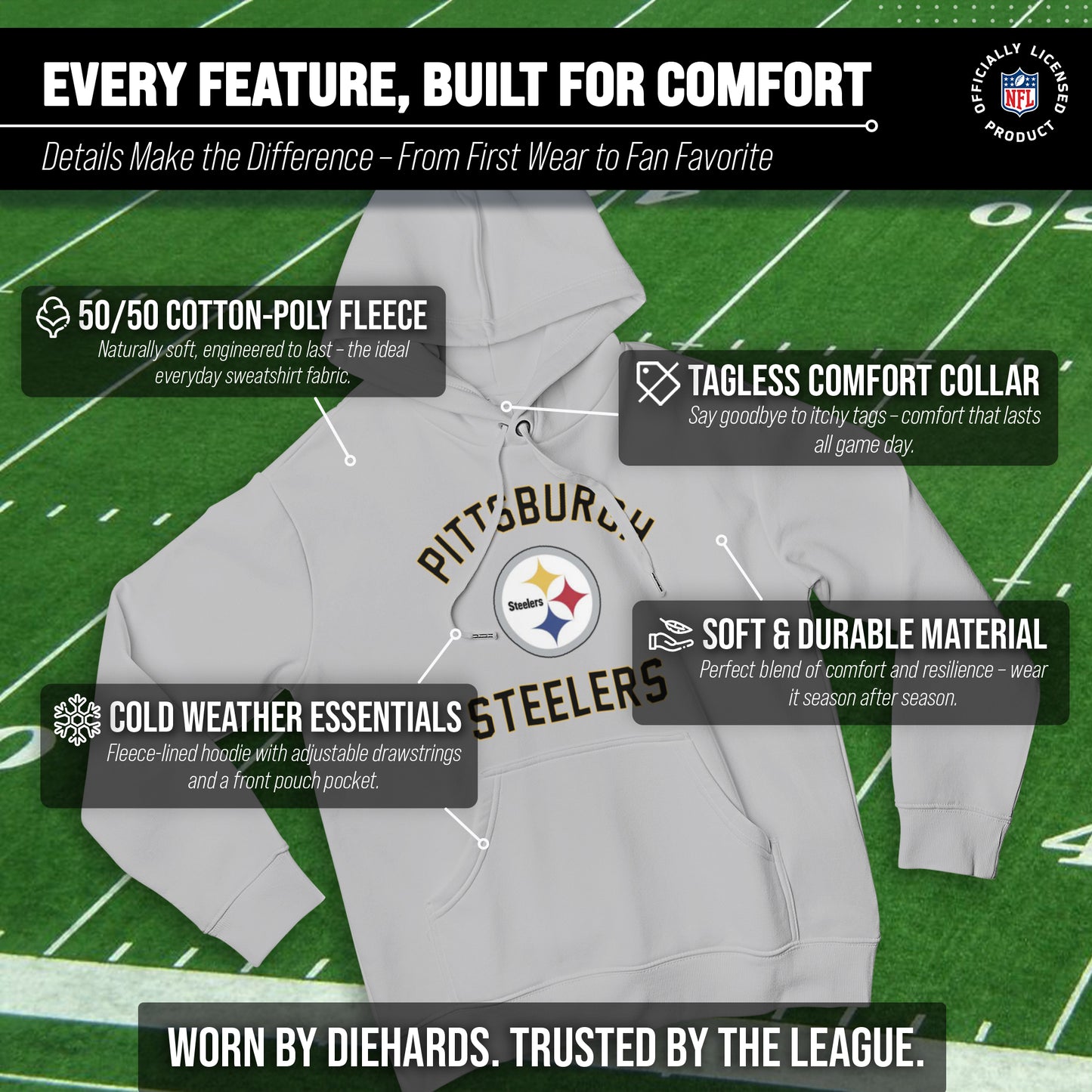Pittsburgh Steelers NFL Adult Gameday Hooded Sweatshirt - Sport Gray