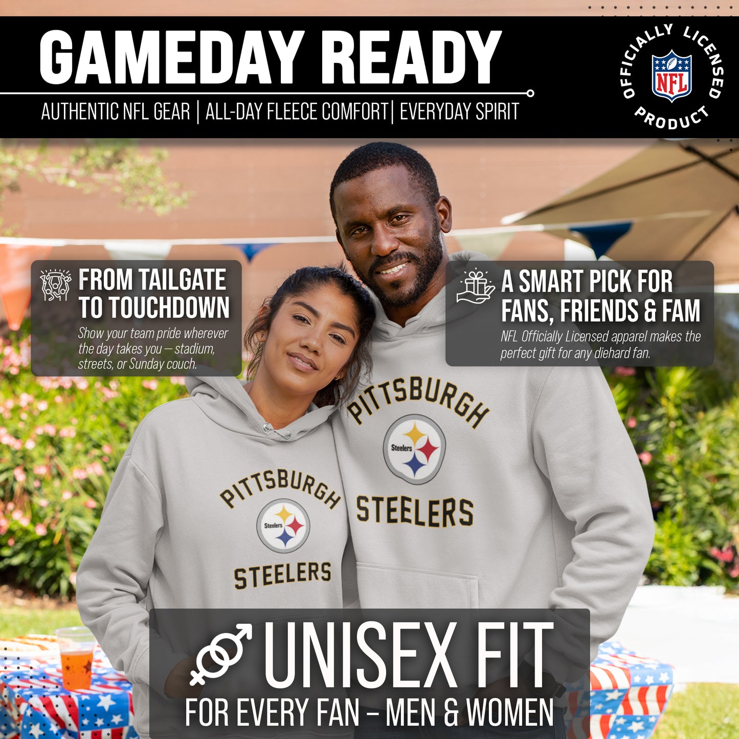 Pittsburgh Steelers NFL Adult Gameday Hooded Sweatshirt - Sport Gray