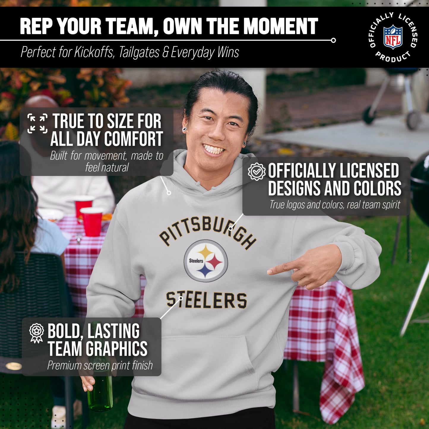 Pittsburgh Steelers NFL Adult Gameday Hooded Sweatshirt - Sport Gray