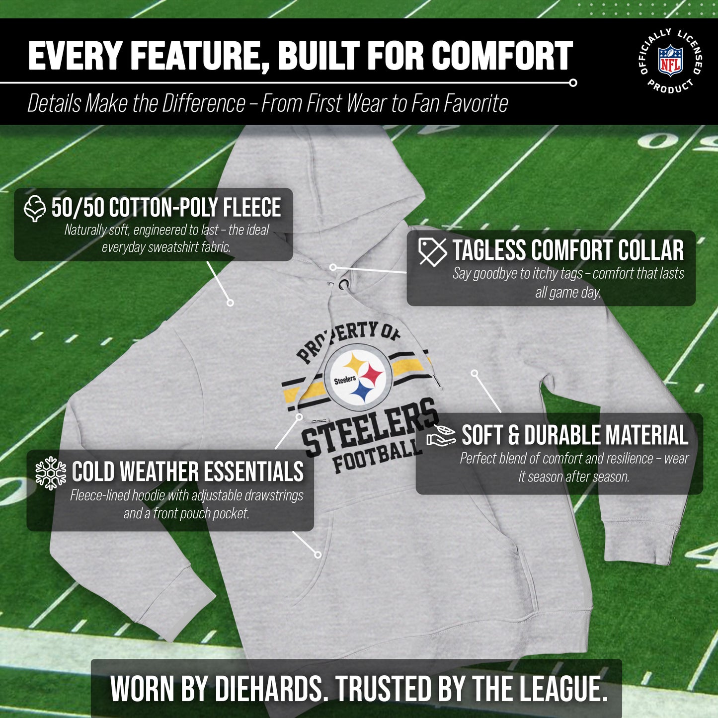 Pittsburgh Steelers NFL Adult Property Of Hooded Sweatshirt - Sport Gray