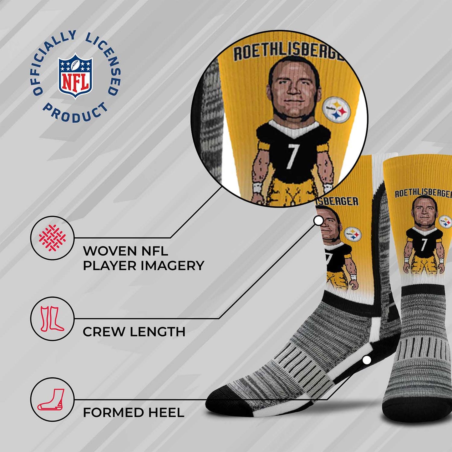 Pittsburgh Steelers FBF NFL Adult V Curve MVP Player Crew Socks - Gold