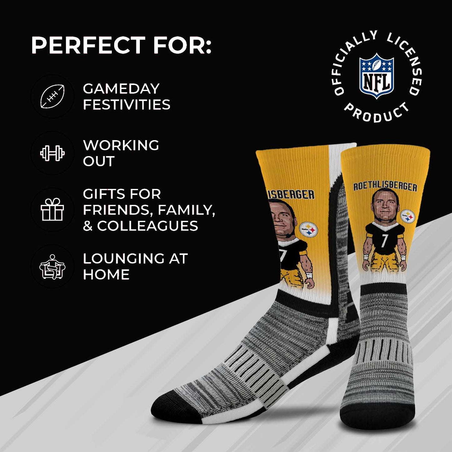 Pittsburgh Steelers FBF NFL Adult V Curve MVP Player Crew Socks - Gold