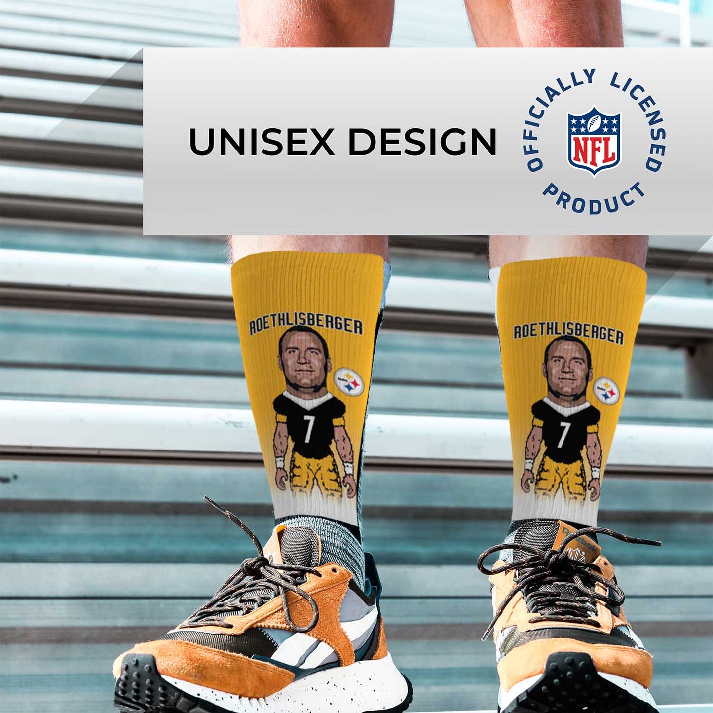 Pittsburgh Steelers FBF NFL Adult V Curve MVP Player Crew Socks - Gold