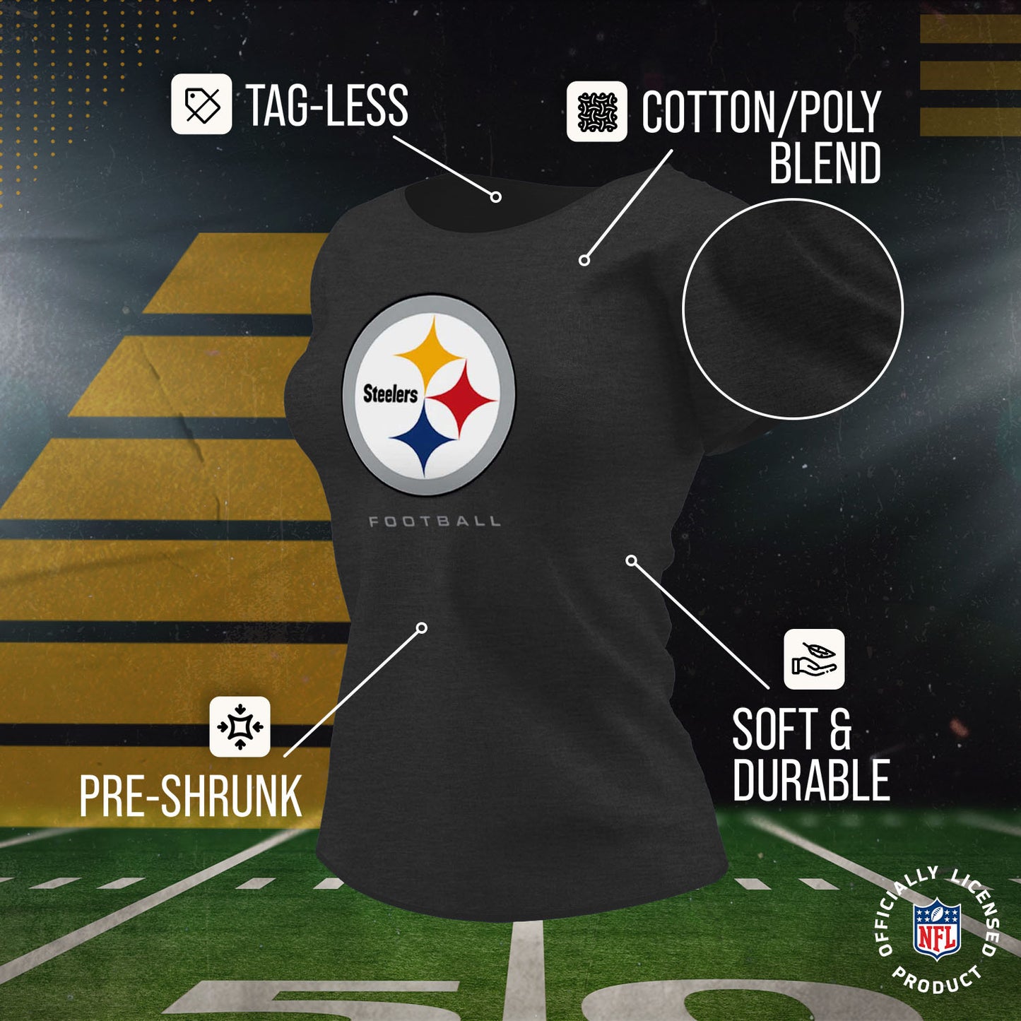 Pittsburgh Steelers Women's NFL Ultimate Fan Logo Short Sleeve T-Shirt - Black
