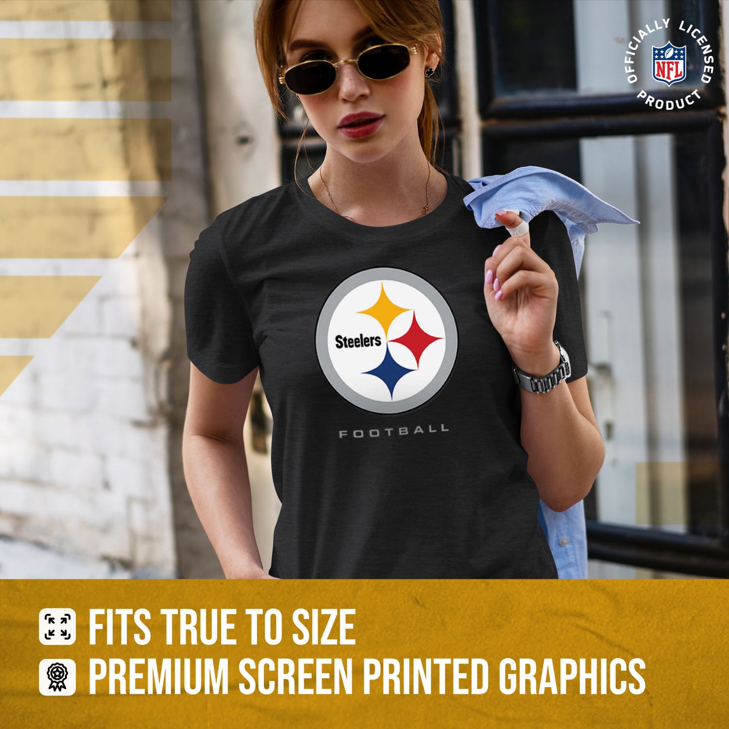 Pittsburgh Steelers Women's NFL Ultimate Fan Logo Short Sleeve T-Shirt - Black