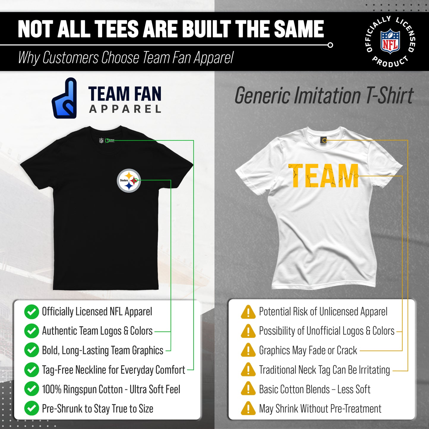 Pittsburgh Steelers NFL Pro Football Final Countdown Adult Cotton-Poly Short Sleeved T-Shirt For Men & Women - Black