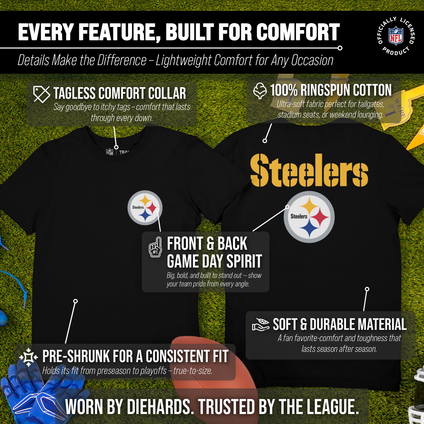 Pittsburgh Steelers NFL Pro Football Final Countdown Adult Cotton-Poly Short Sleeved T-Shirt For Men & Women - Black