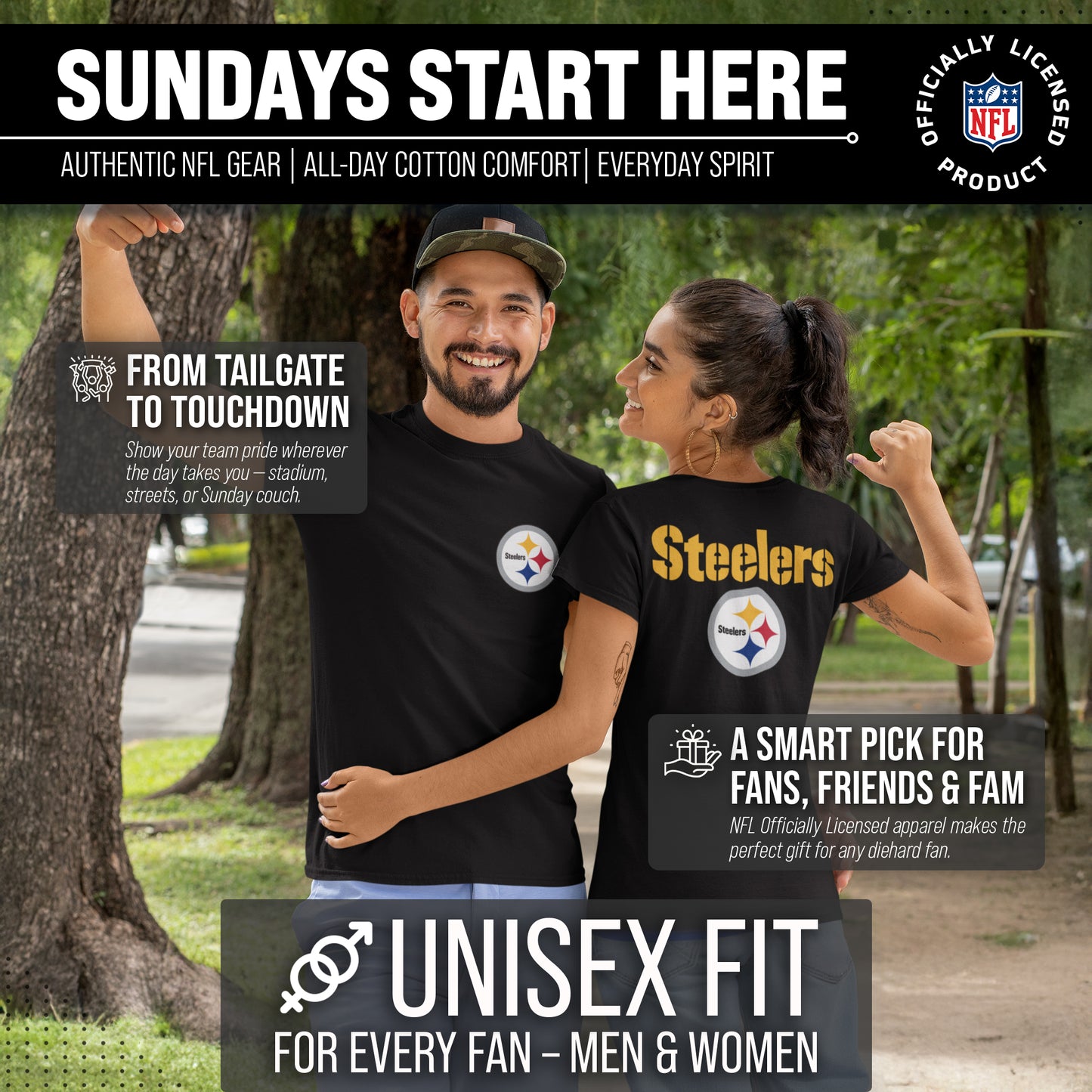 Pittsburgh Steelers NFL Pro Football Final Countdown Adult Cotton-Poly Short Sleeved T-Shirt For Men & Women - Black