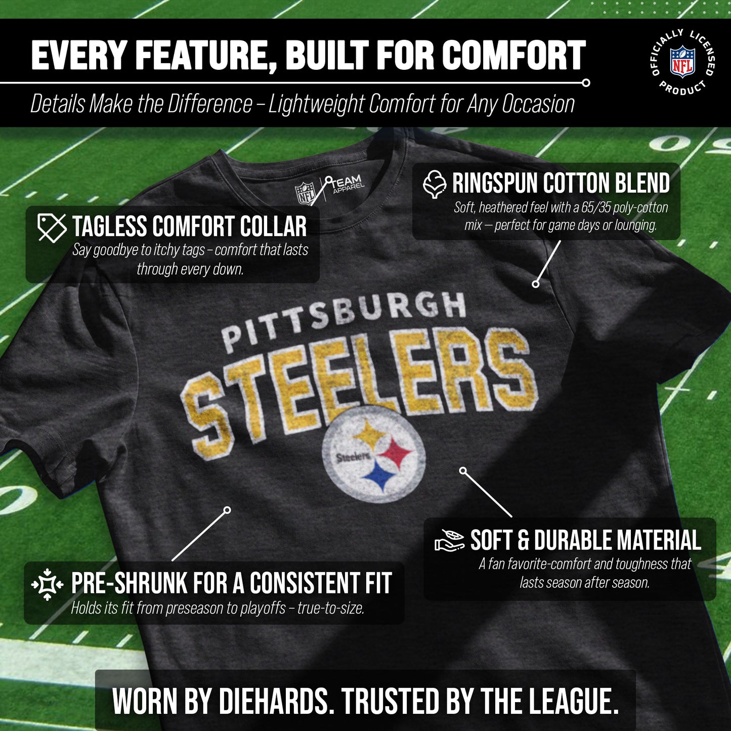 Pittsburgh Steelers NFL Starting Fresh Short Sleeve Heather T-Shirt - Black