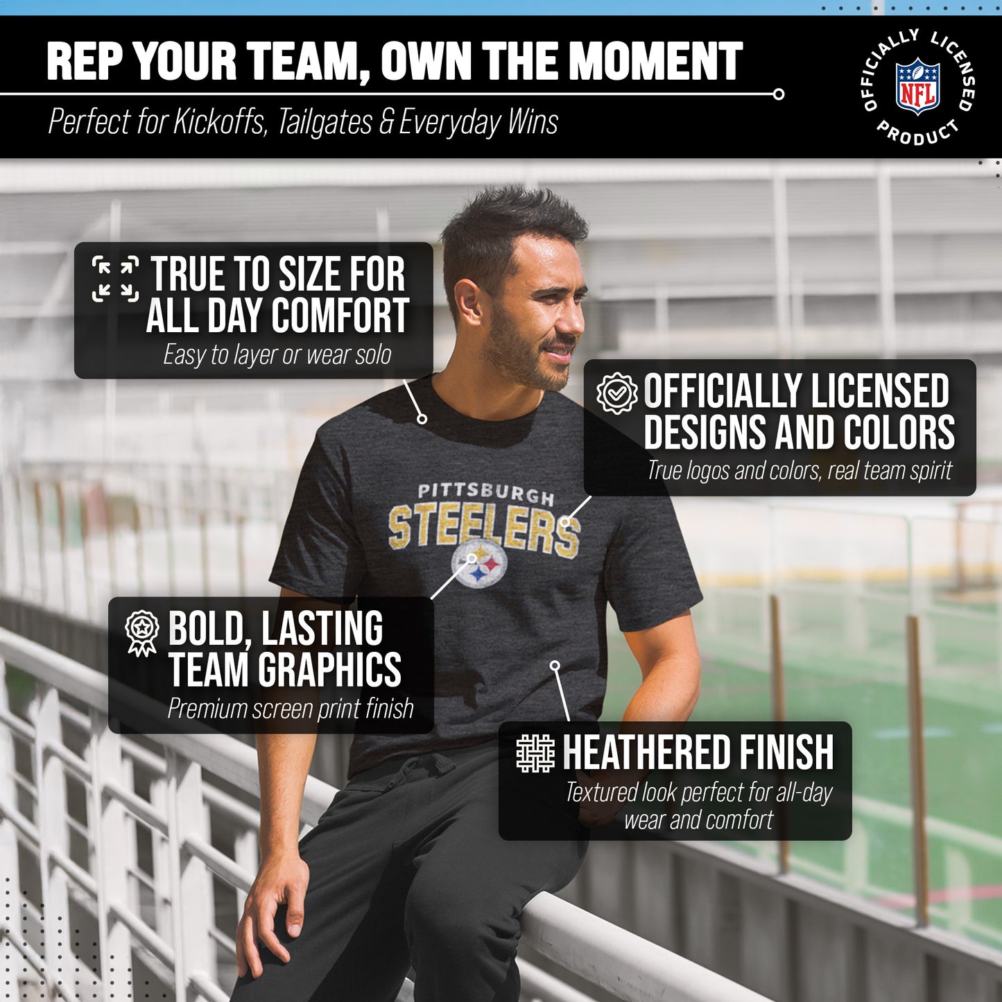 Pittsburgh Steelers NFL Starting Fresh Short Sleeve Heather T-Shirt - Black