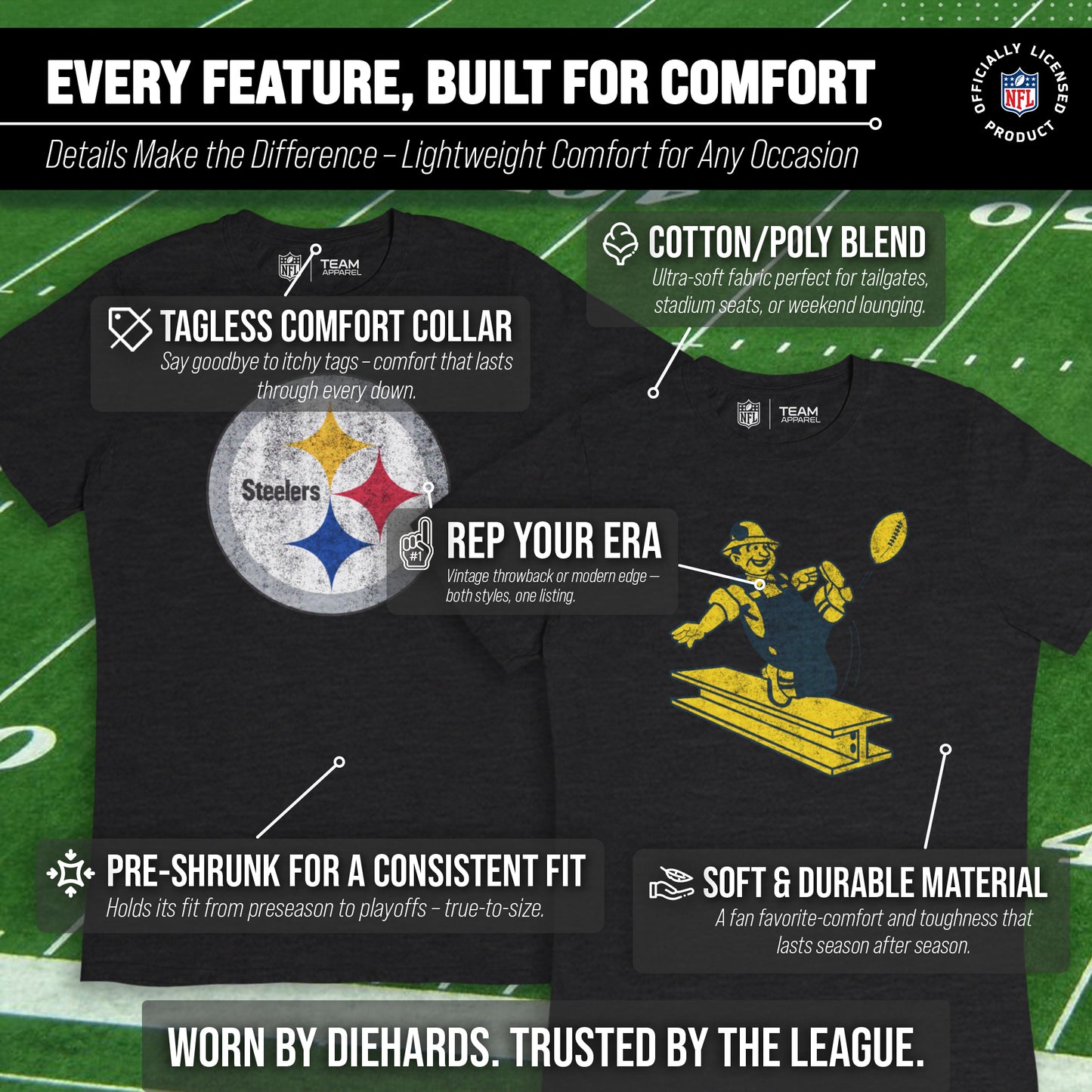 Pittsburgh Steelers NFL Modern Throwback T-shirt - Black