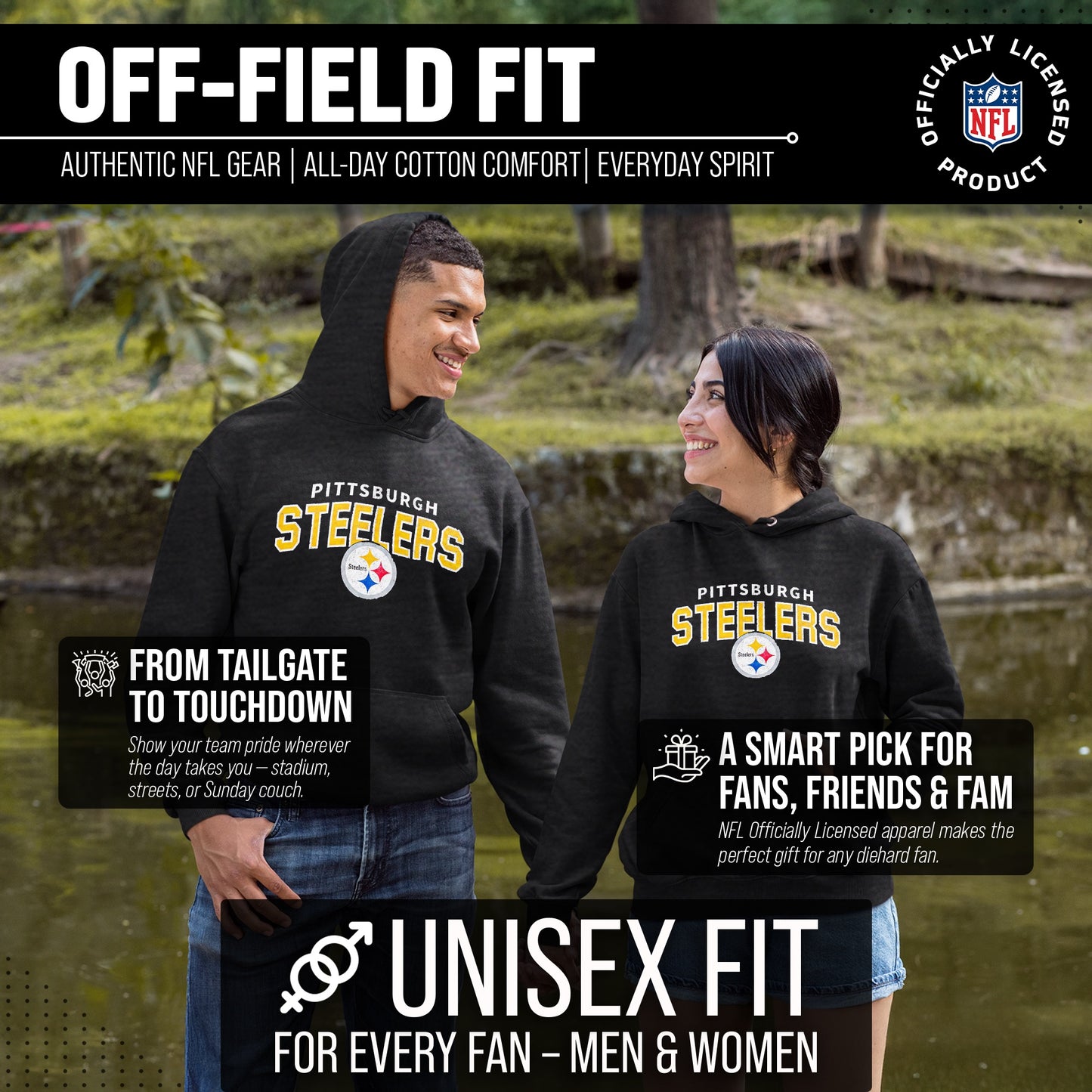 Pittsburgh Steelers NFL Adult Unisex Starting Fresh Ultra Soft Fleece Hooded Sweatshirt - Black Heather