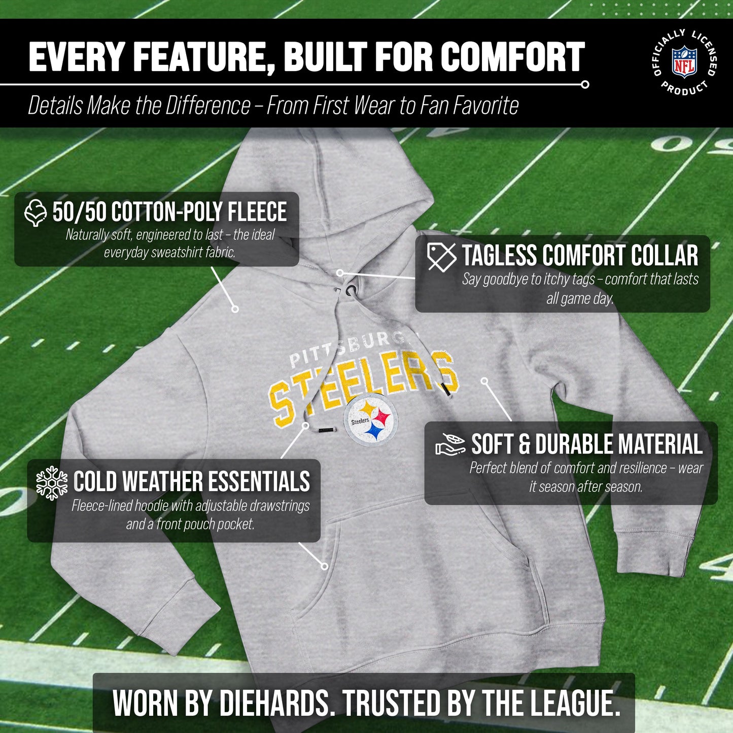 Pittsburgh Steelers NFL Adult Unisex Starting Fresh Ultra Soft Fleece Hooded Sweatshirt - Athletic Heather