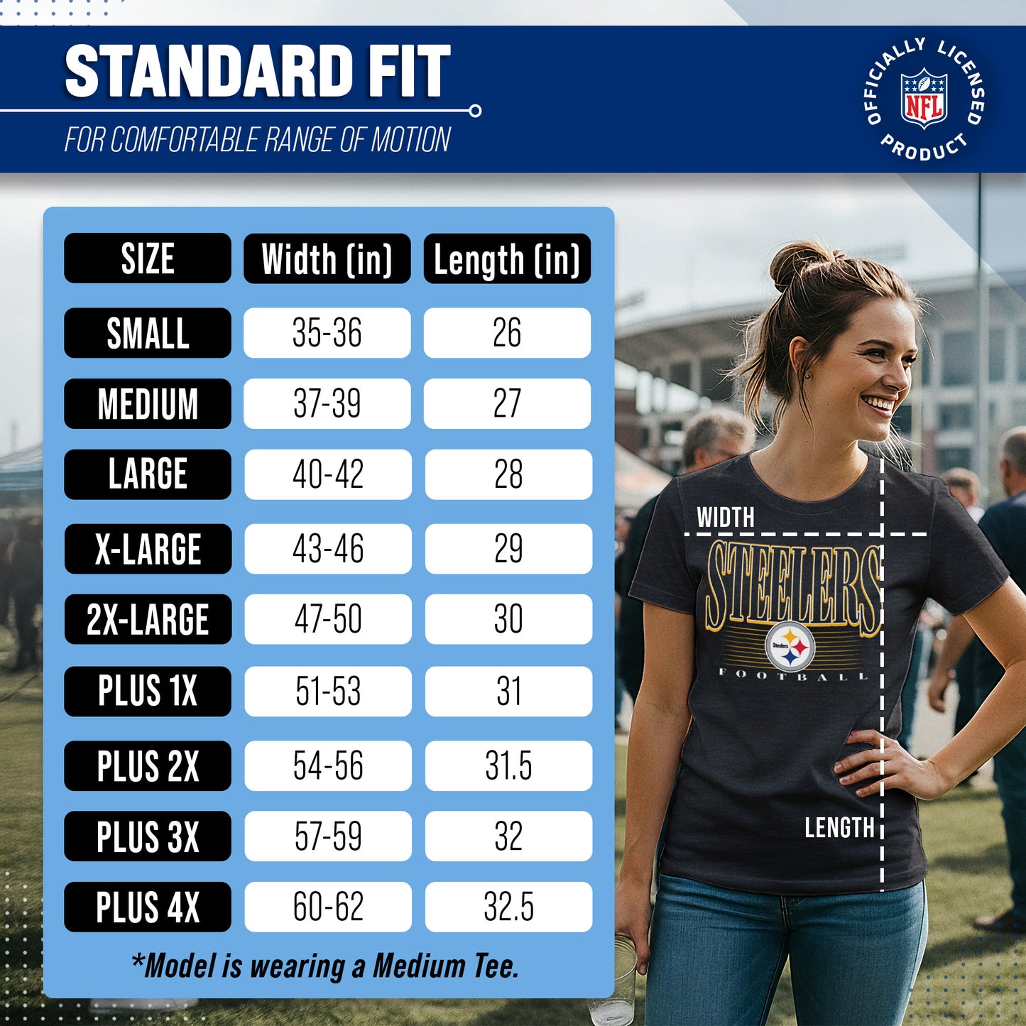 Pittsburgh Steelers NFL Womens Overtime Blueprint Tag-Less T-Shirt - Black