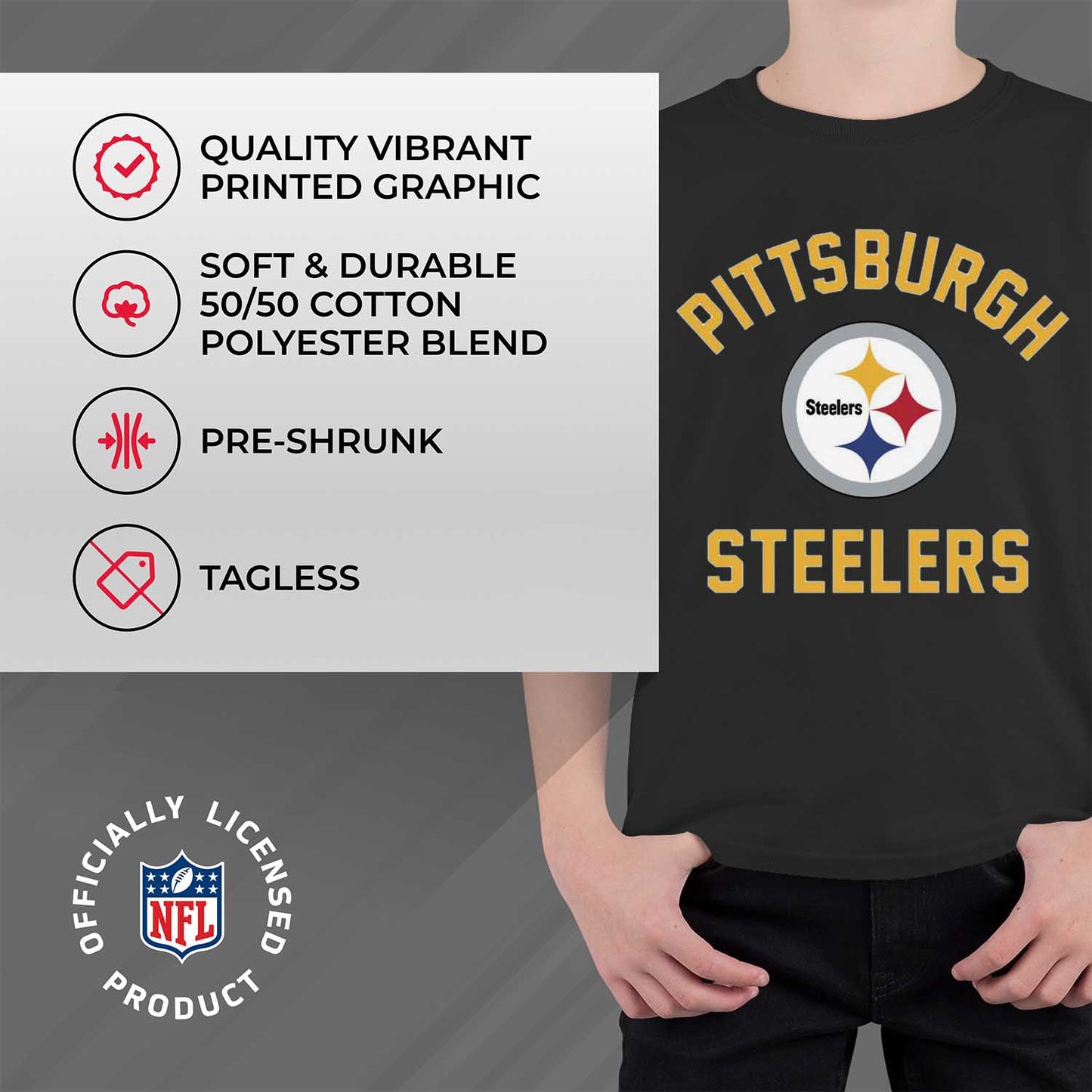 Pittsburgh Steelers NFL Youth Gameday Football T-Shirt - Black