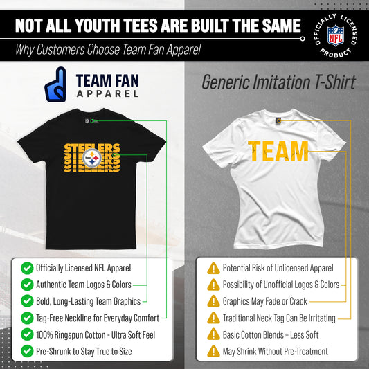 Pittsburgh Steelers NFL Youth Repeating Logo Football T-Shirt Unisex Tag Free Comfortable - Black
