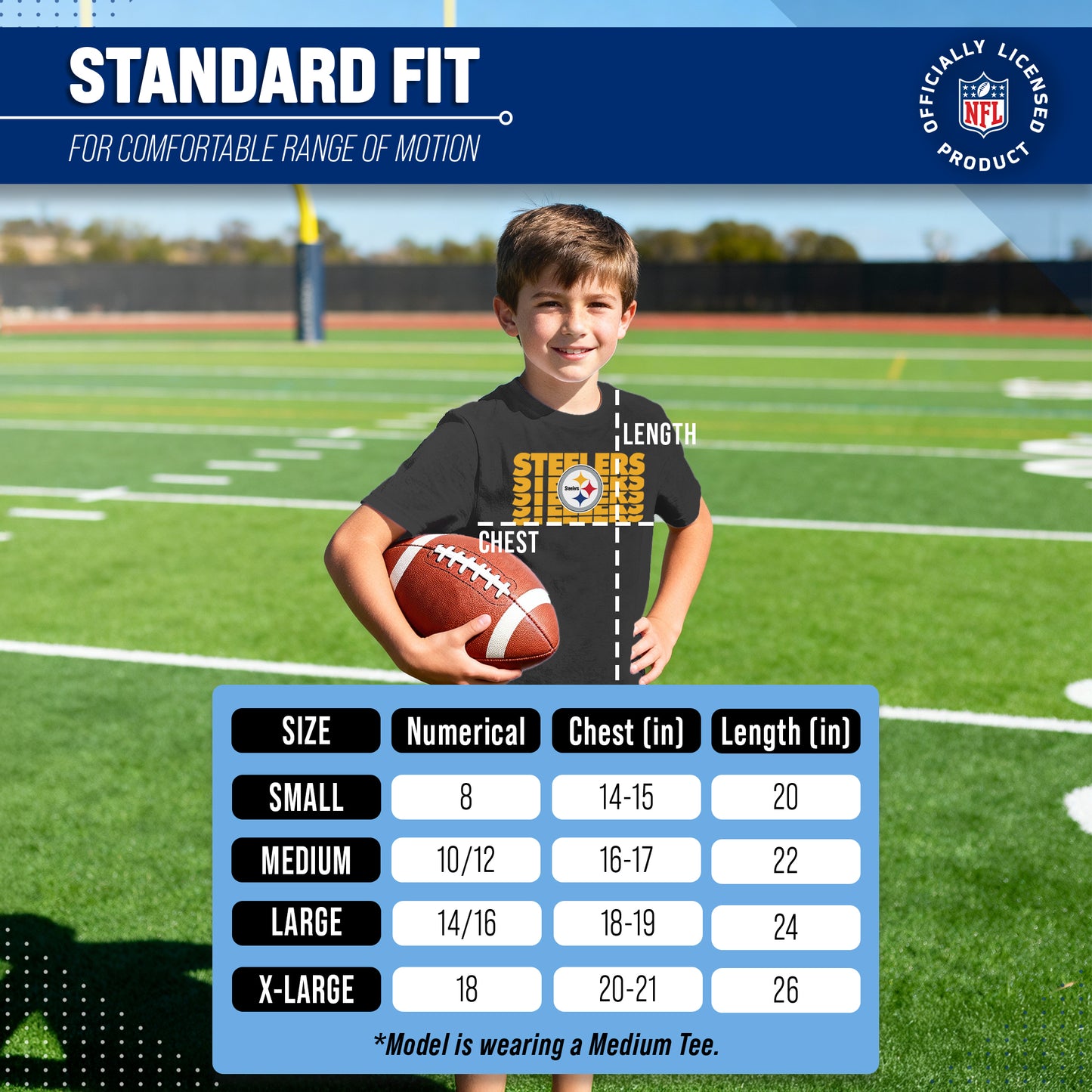 Pittsburgh Steelers NFL Youth Repeating Logo Football T-Shirt Unisex Tag Free Comfortable - Black