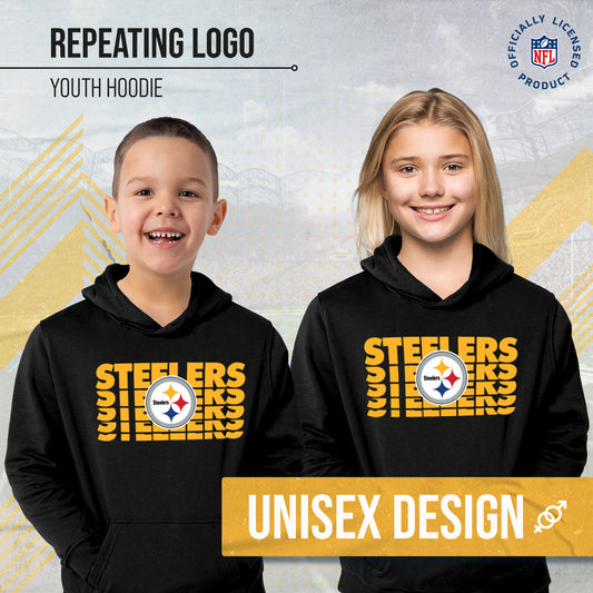 Pittsburgh Steelers NFL Youth Repeating Logo Football Fleece Hooded Sweatshirt - Black