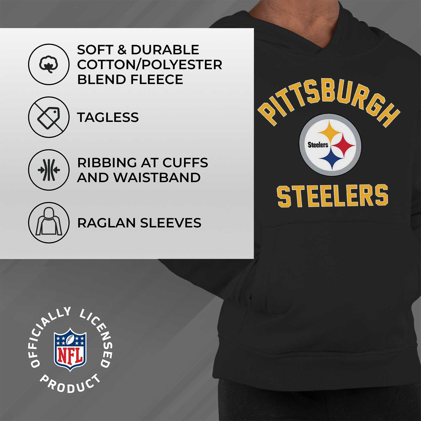 Pittsburgh Steelers NFL Youth Gameday Hooded Sweatshirt - Black