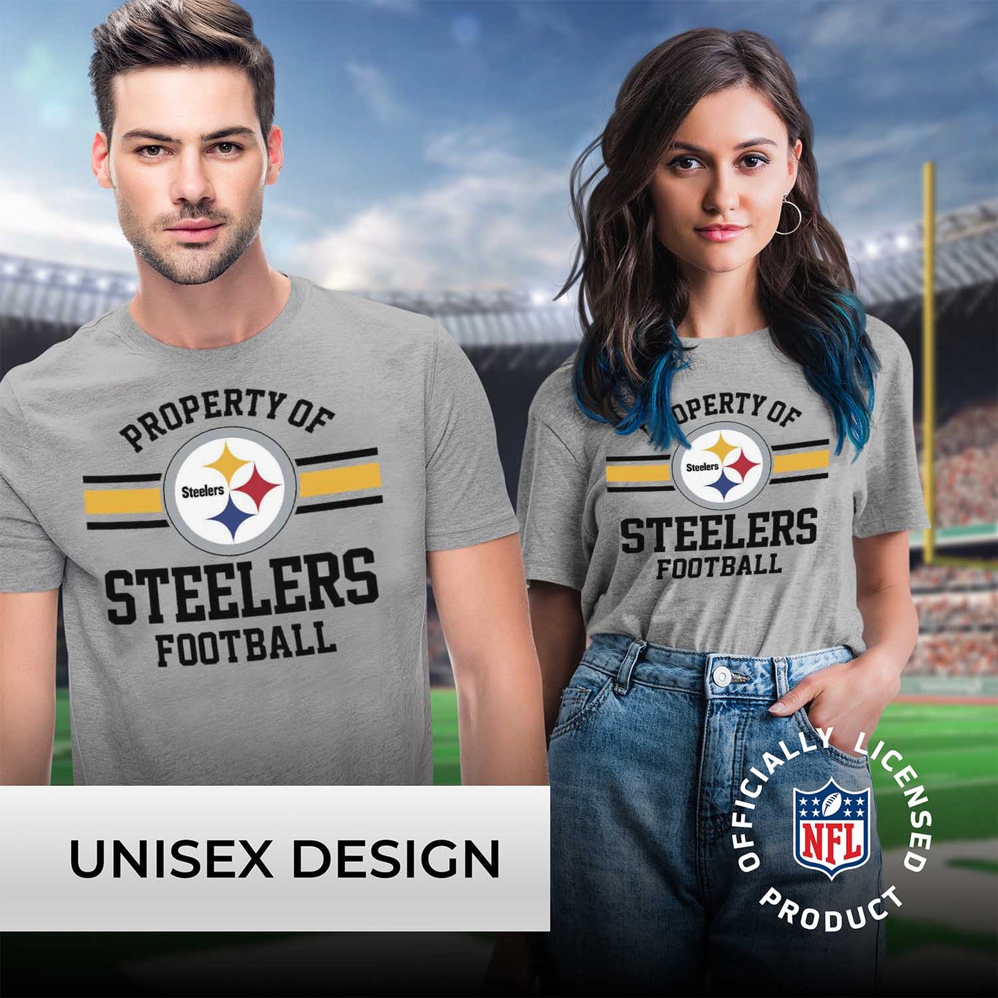 Pittsburgh Steelers NFL Adult Property Of T-Shirt - Sport Gray