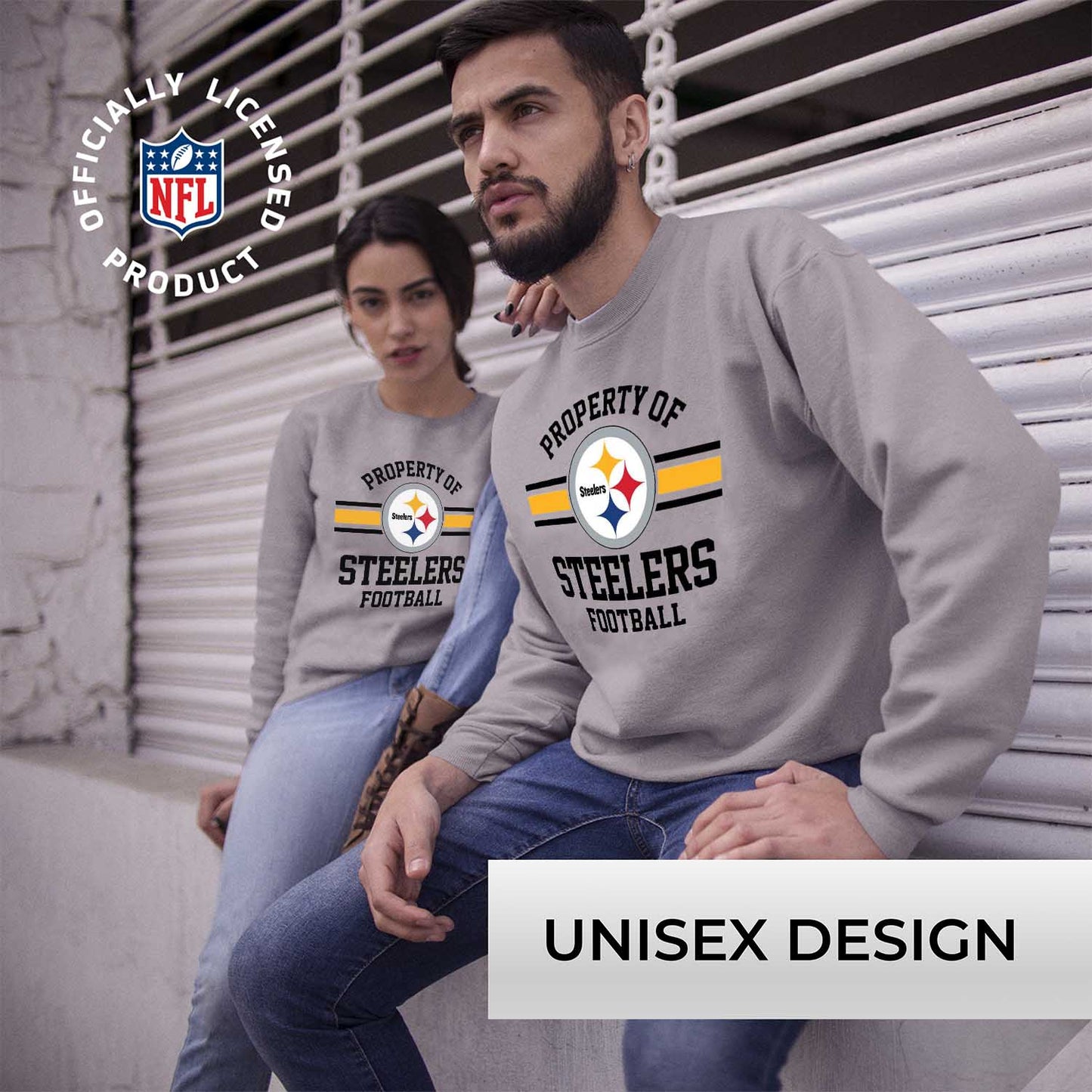 Pittsburgh Steelers NFL Adult Property Of Crewneck Fleece Sweatshirt - Sport Gray