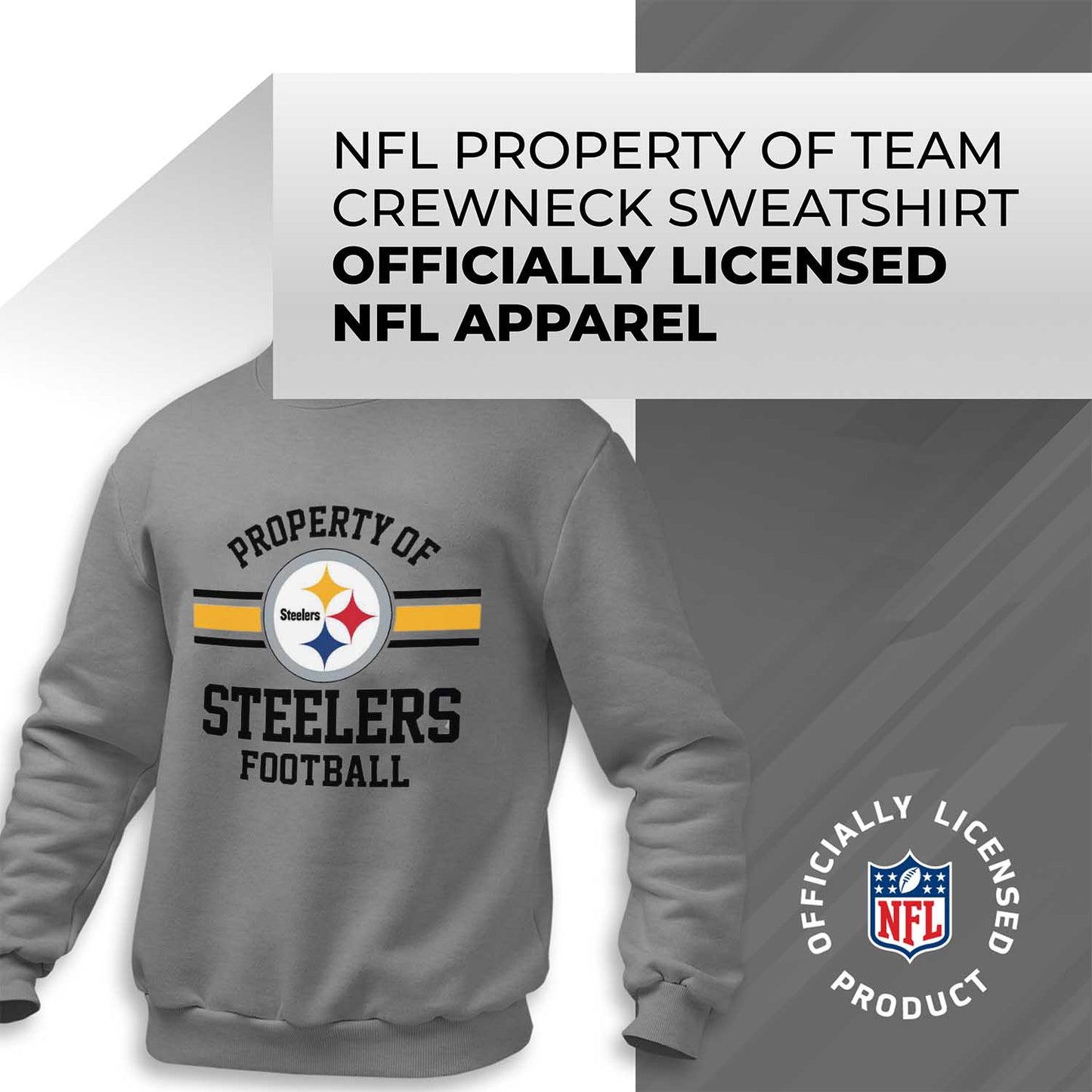 Pittsburgh Steelers NFL Adult Property Of Crewneck Fleece Sweatshirt - Sport Gray