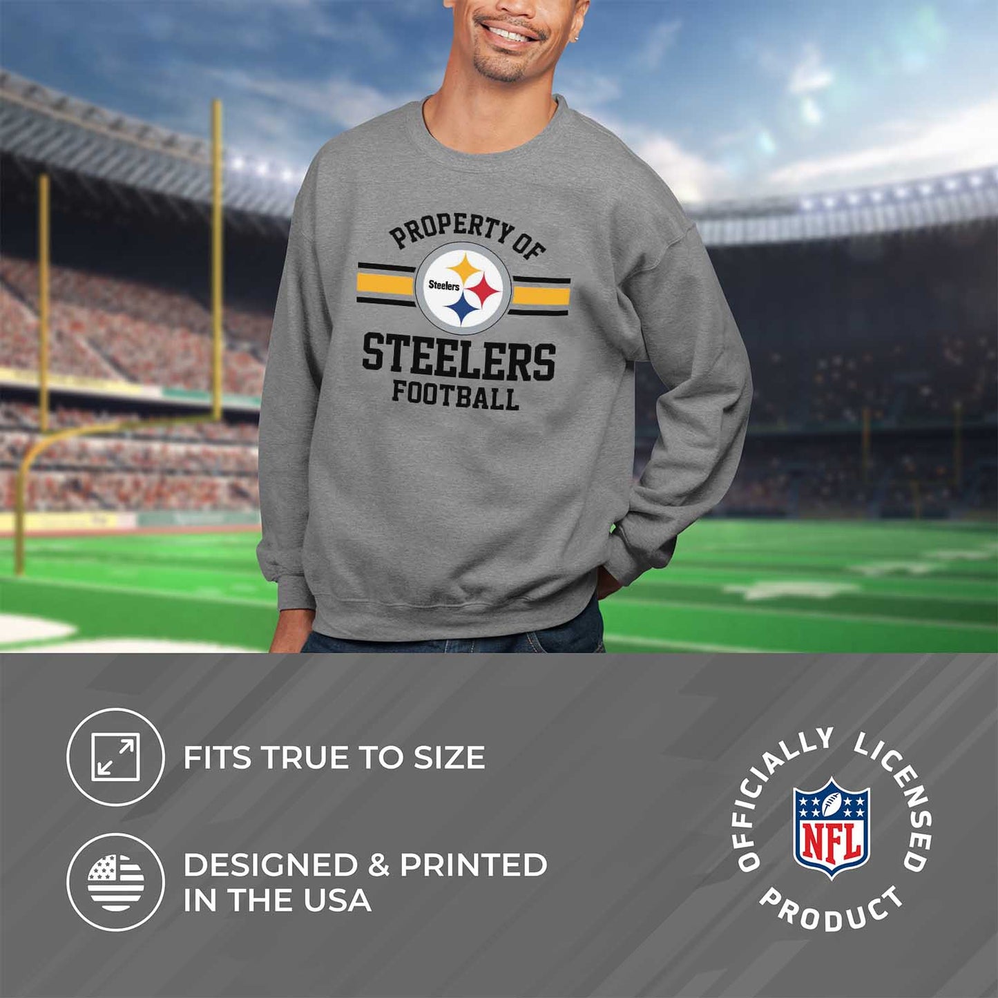 Pittsburgh Steelers NFL Adult Property Of Crewneck Fleece Sweatshirt - Sport Gray